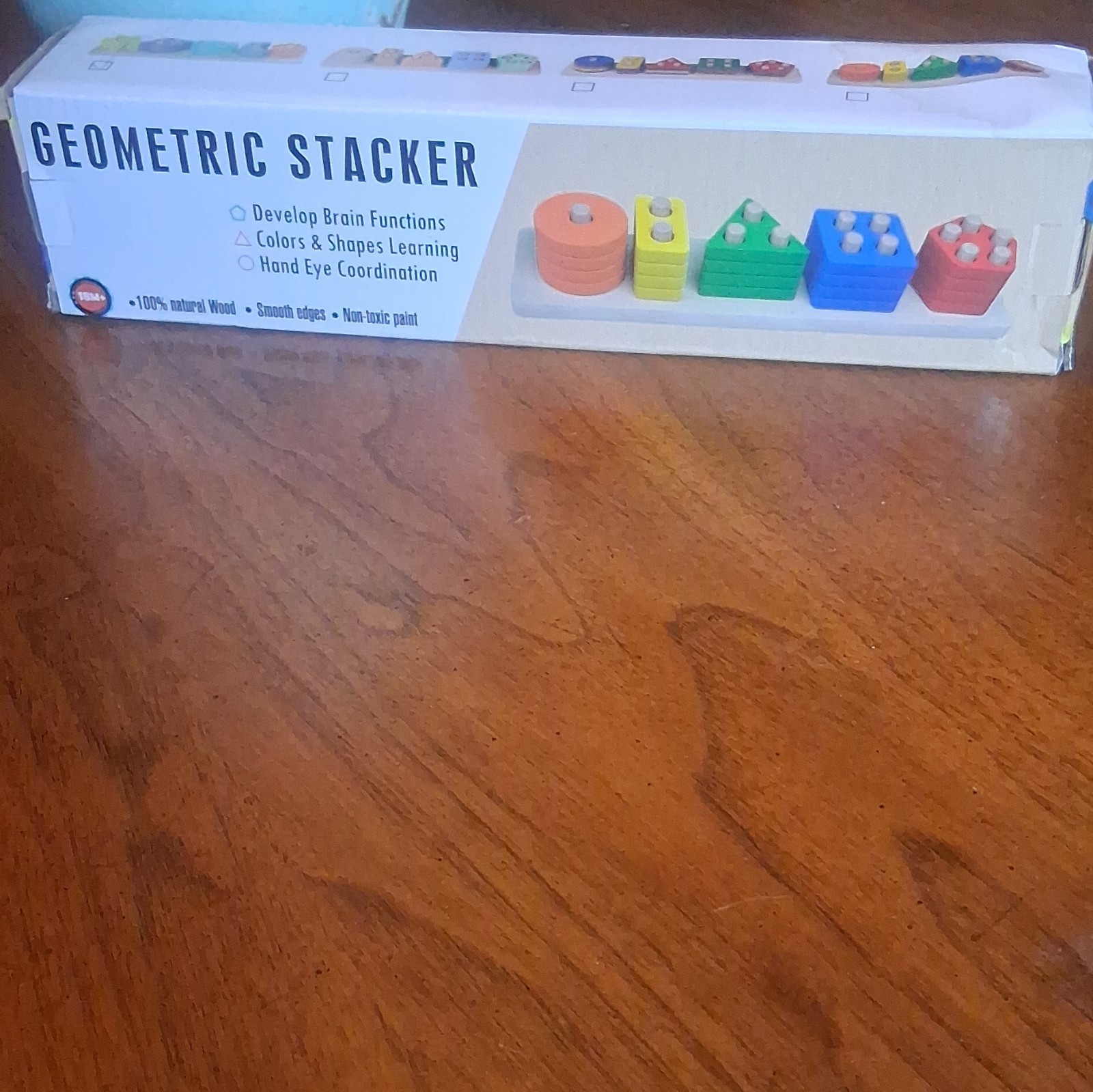 Geometric Stacker Wooden Stacking Toy, Colors & Shapes, Multicolor, 18+ Months