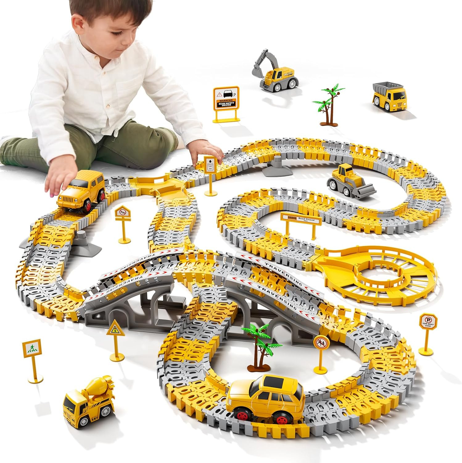 Toddlers Construction Race Tracks Toys Gifts for 3 4 5 6 Years Old Boys Kids, 2P