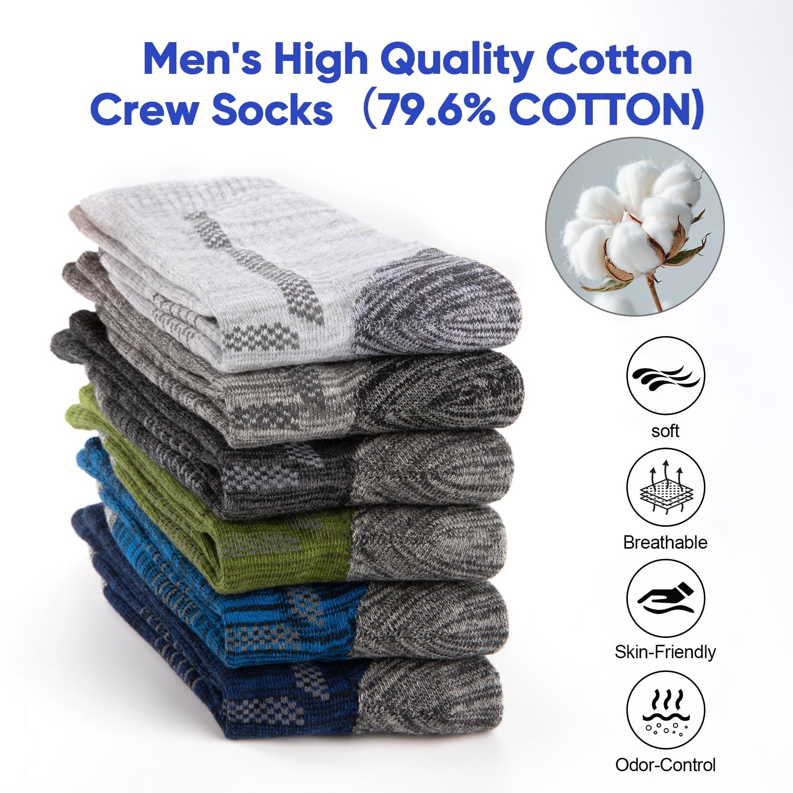 Heatuff Men’s Crew Work Boot Socks 6 Pairs, Thick Cotton Cushioned Socks, Moi…