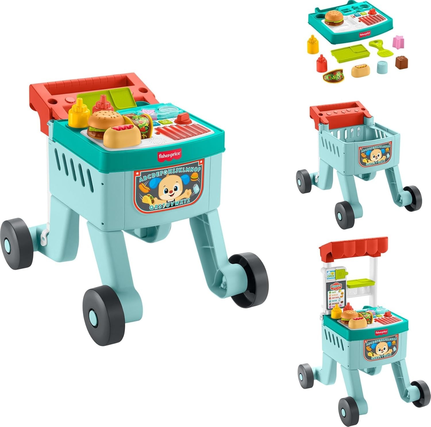 Fisher Price 4-in-1 Snack Cart Walker Baby Learning Activity Toy w/ 14 Pieces
