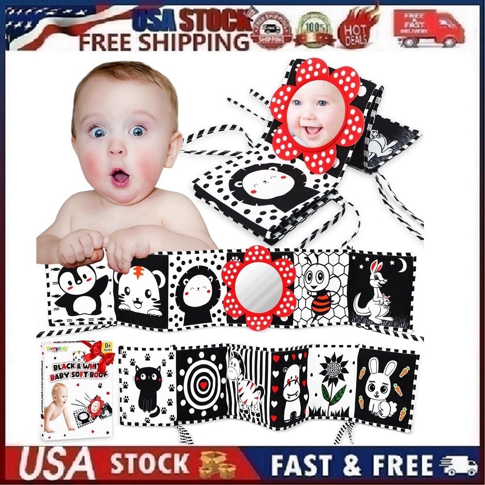 Black and White High Contrast Sensory Book Montessori Learning Toys 0-6 Months
