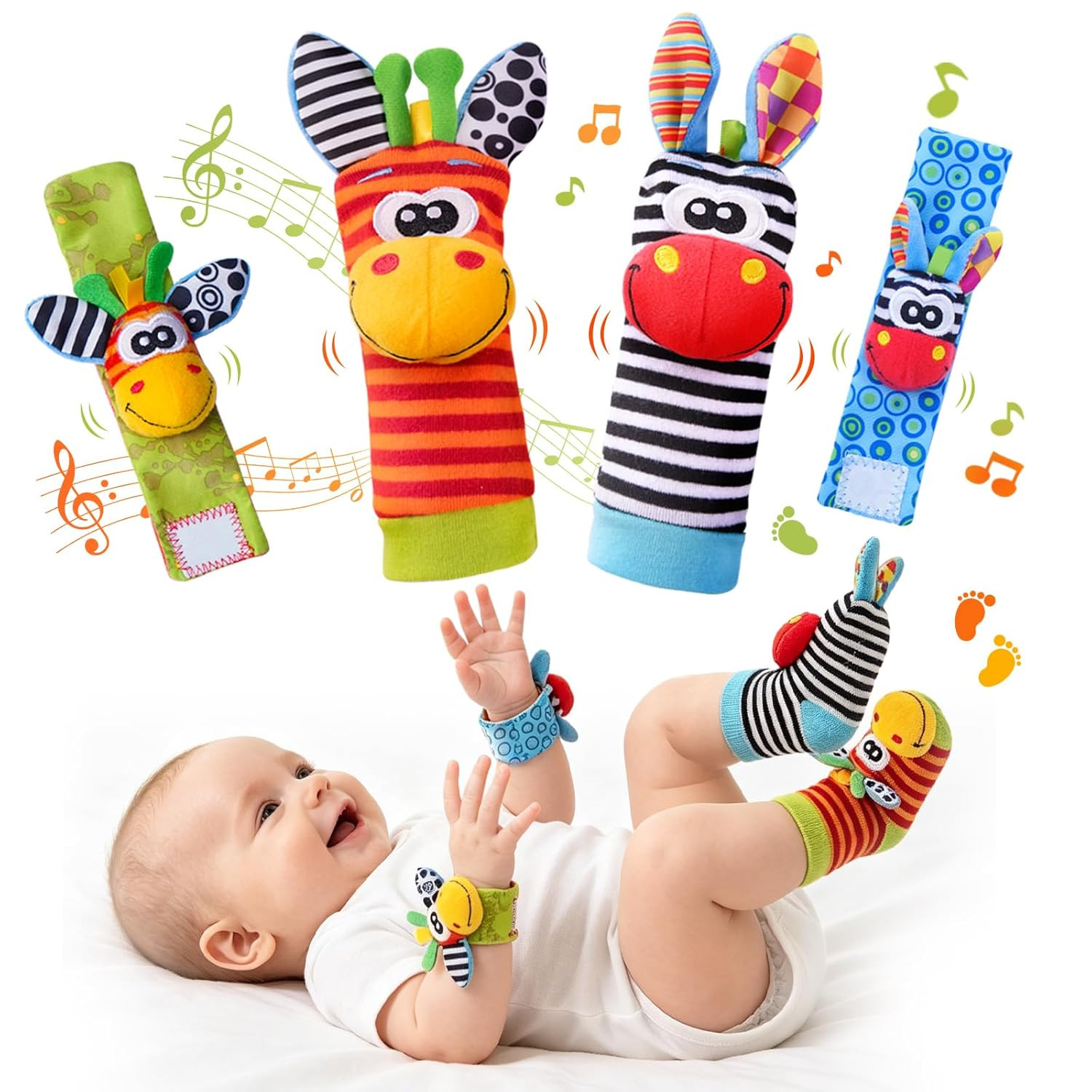Baby Toys 0-6 Months, Infant Rattle Socks, Wrist Hand & Foot Finder Socks Set,So
