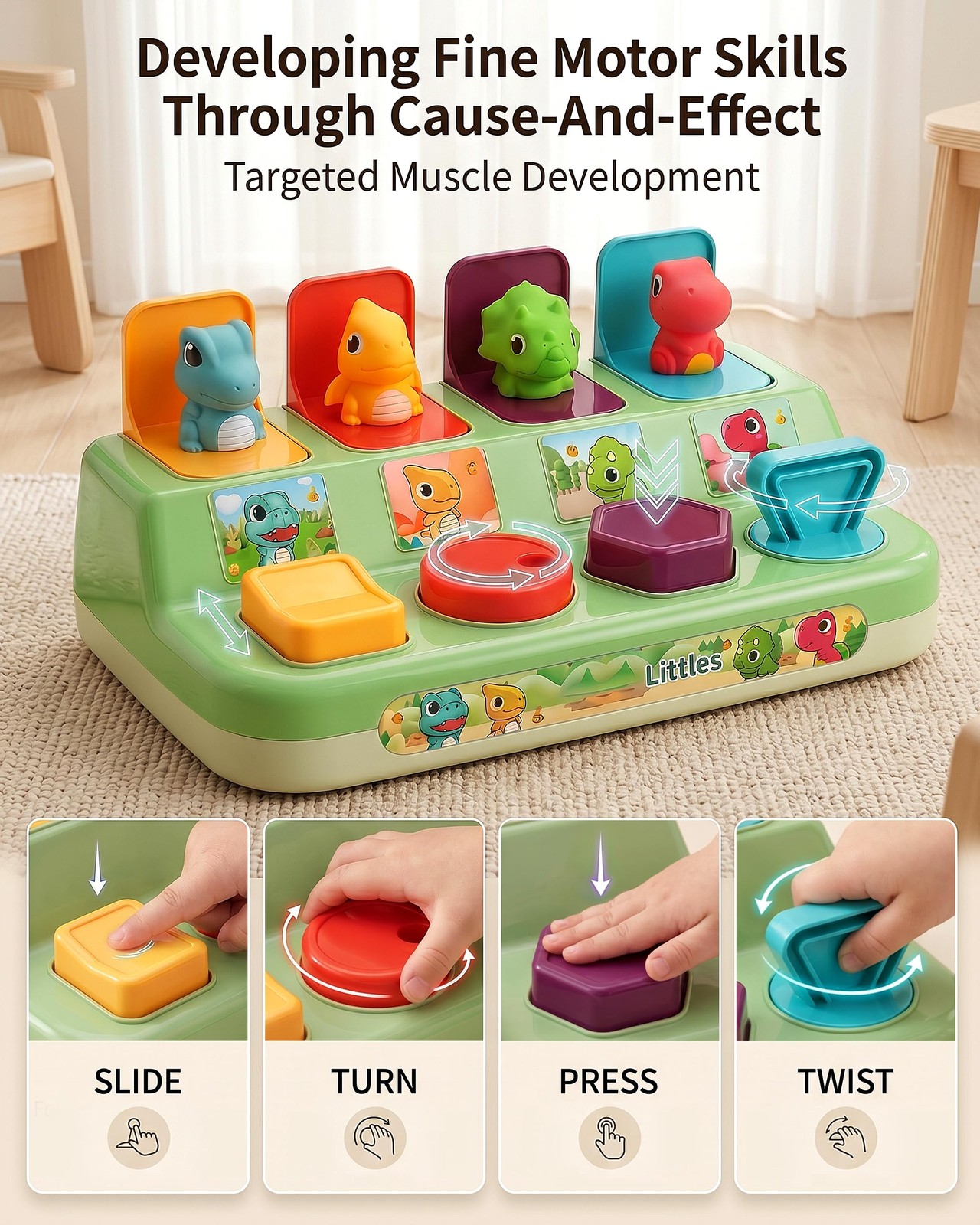 Pop Up Animals for Toddlers 9-18 Months, Dinosaur Cause and Effect Toys for B…