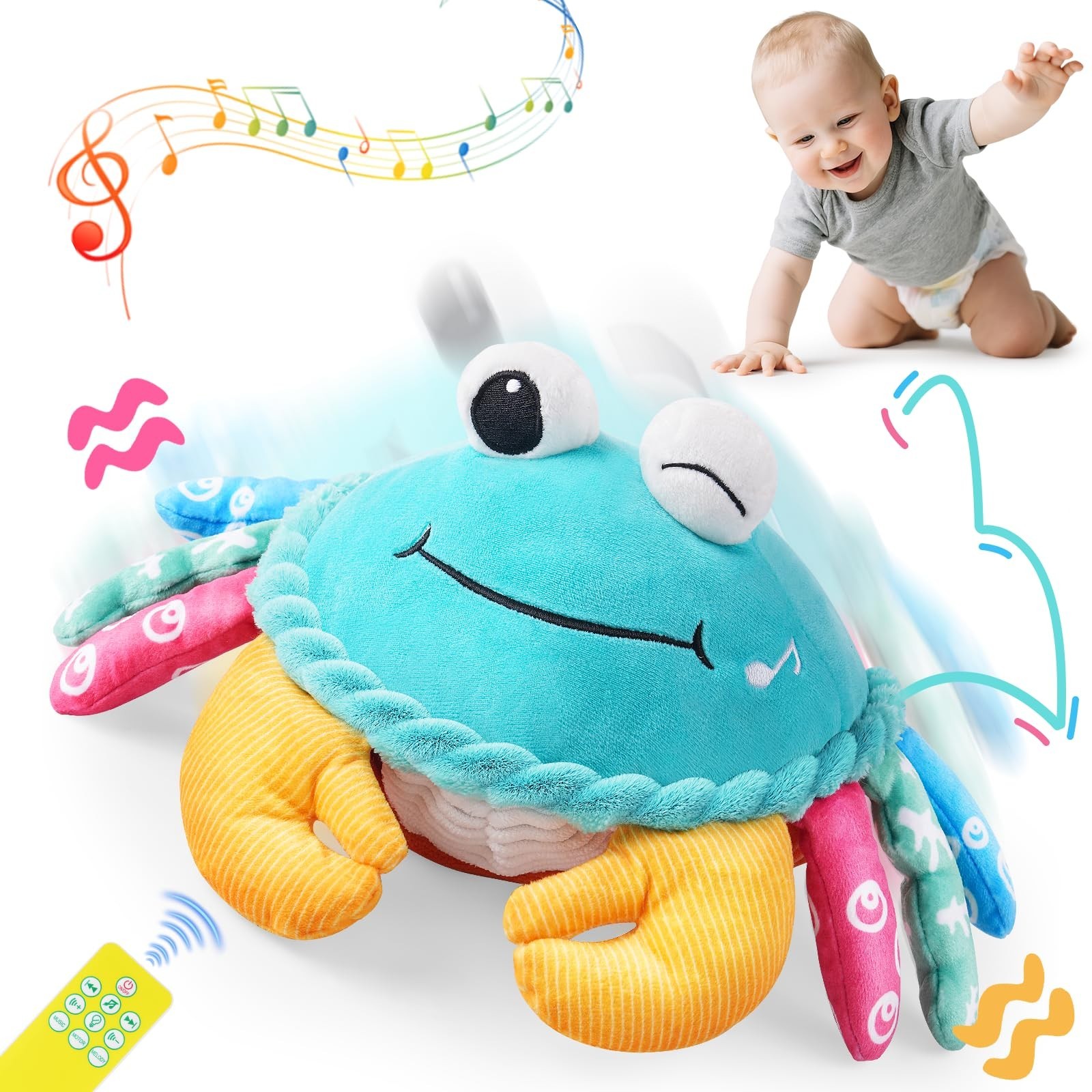 Baby Toys 12-18 Months, Musical Crawling Crab with Remote Control – Moving,…