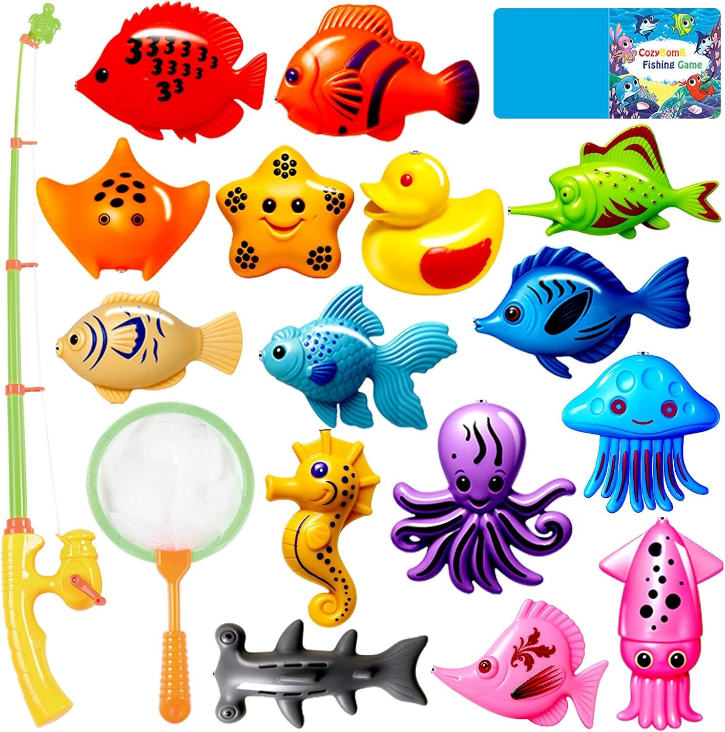 ™ Kids Fishing Bath Toys Game | Magnetic Floating Toy Magnet Pole Rod Net, Plast
