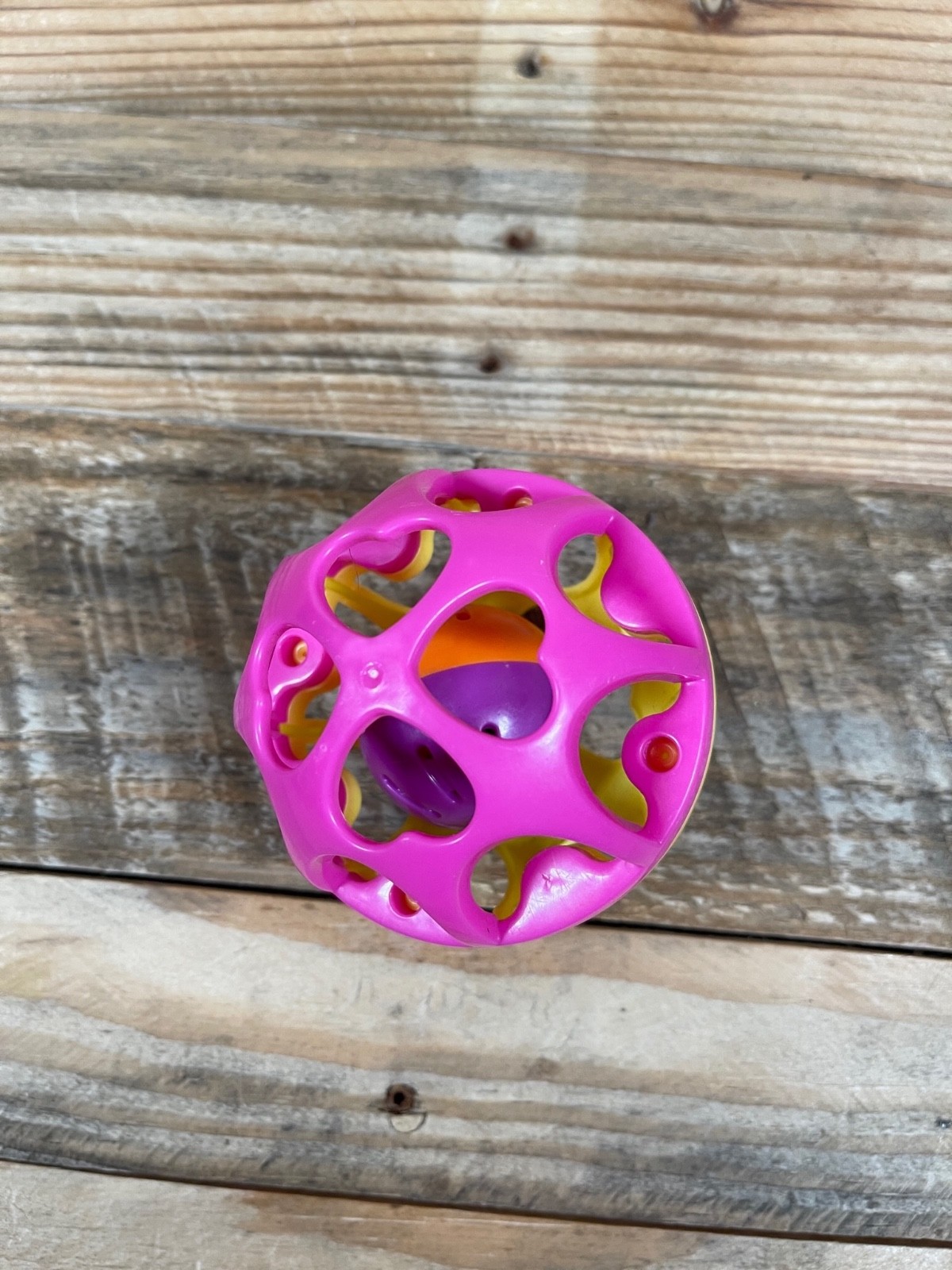 Pink Yellow Jingle Ball Rattle Infant Kid Crawling Motor Skills Rolling Baby Toy