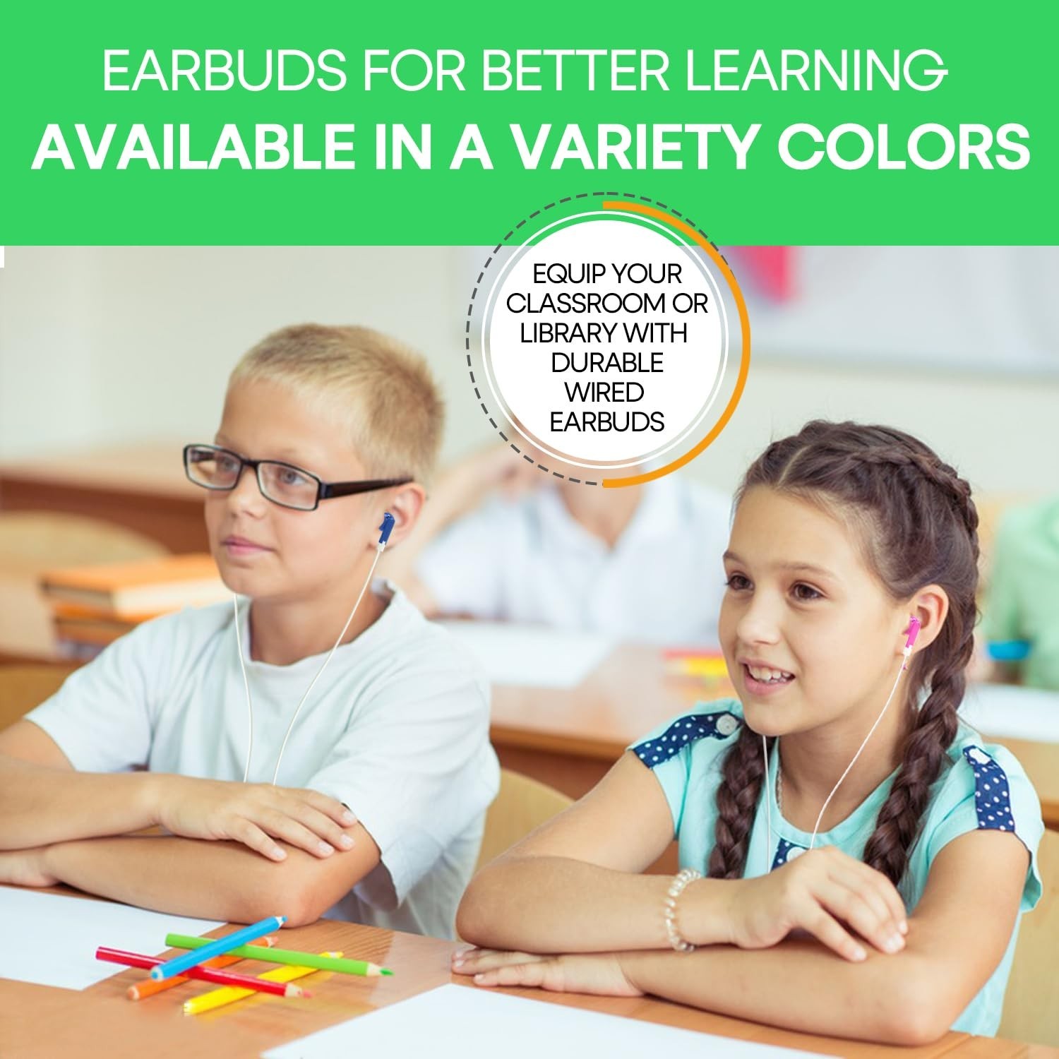Kids Earbud Headphones Bulk 100 Pack Multi Color Class Set for School Classro…