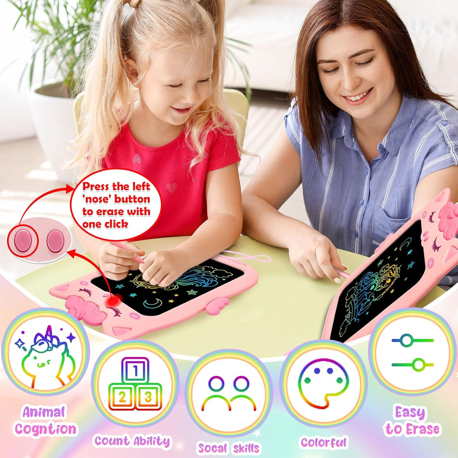 10 Inch Kids Drawing Writing Tablet Doodle Board Toddler Girls Toy Age 1-6