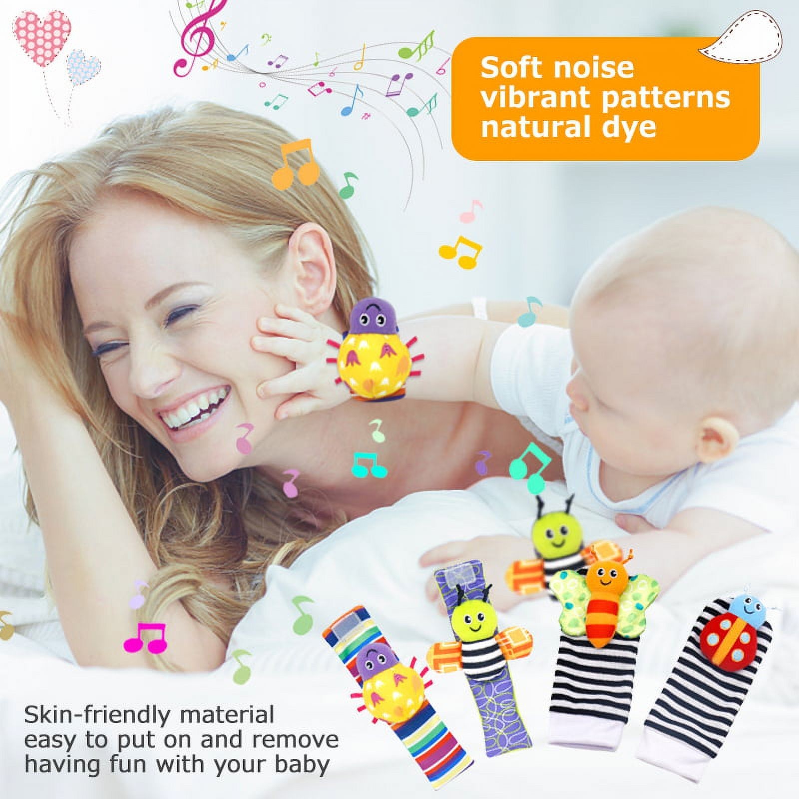 Butterfly Foot Finder Socks Wrist Rattles Toys for New Born Gift Set