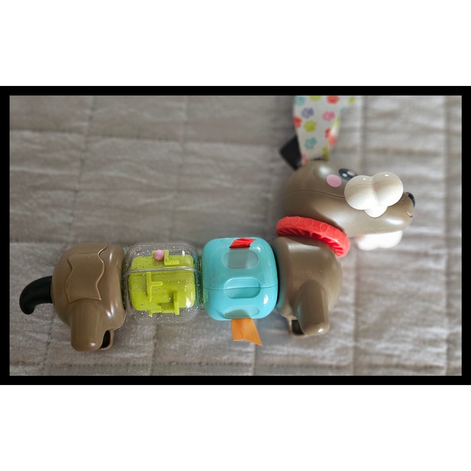 Fisher-Price Clicker Dachshund Baby Sensory Toy Brown Blue Green Puppy Dog