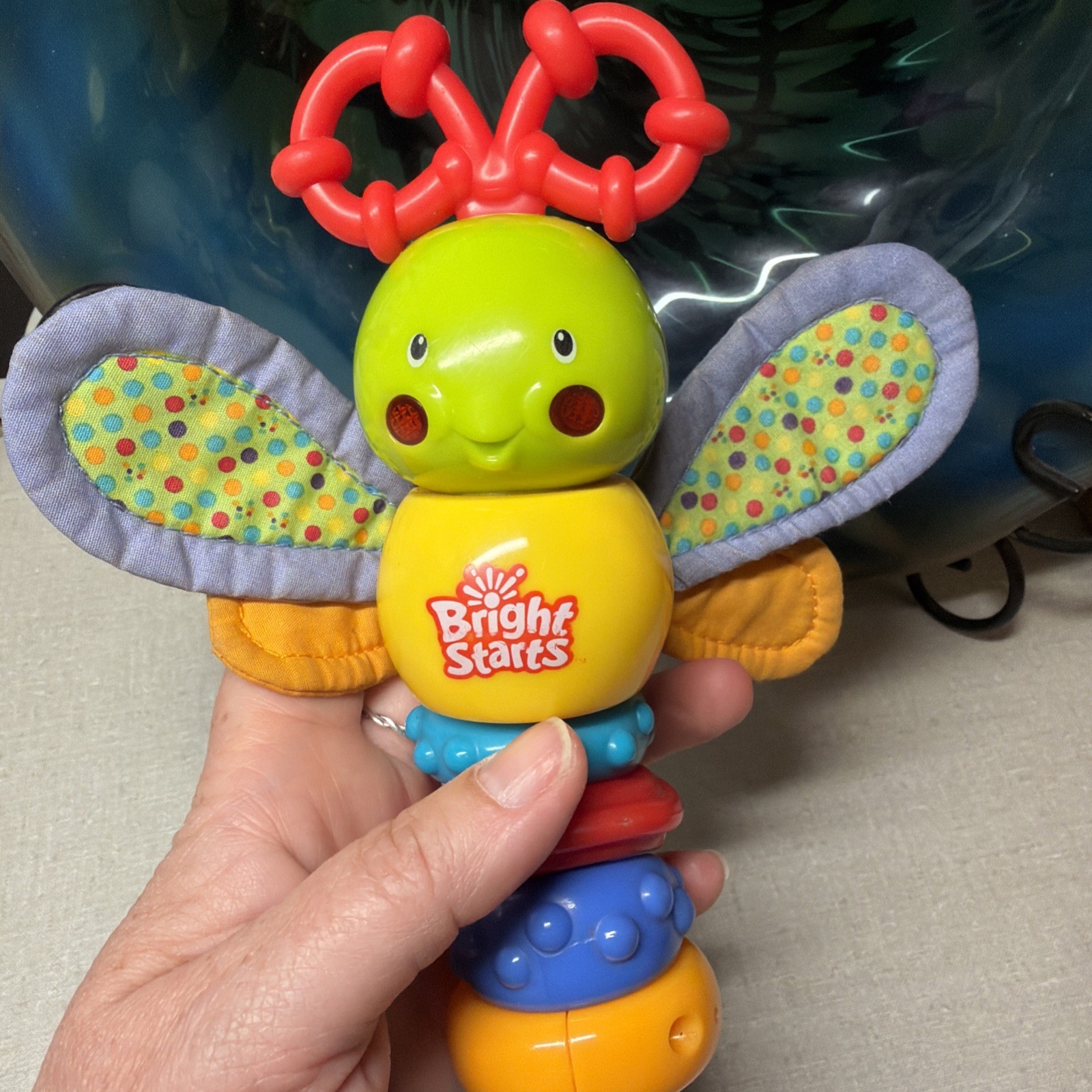 Bright Starts Twisty Bug dragonfly butterfly take along baby toy rattle lights