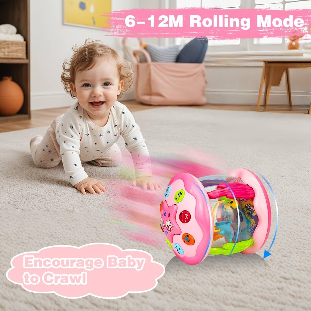 Rotating Ocean Light Up Musical Toy for Babies 6-36 Months Pink Crawling Gift