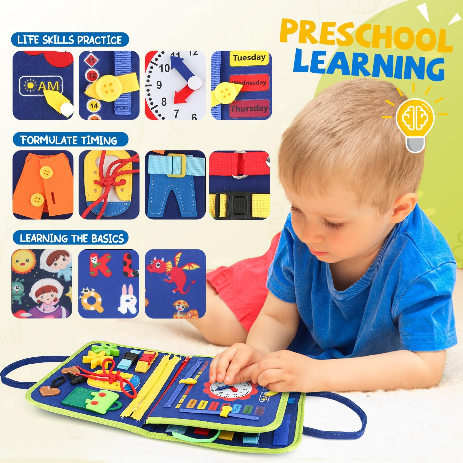 Toddler Busy Board, Montessori Sensory Toys for Boys, 1-4 Year Old Girl Toddl…
