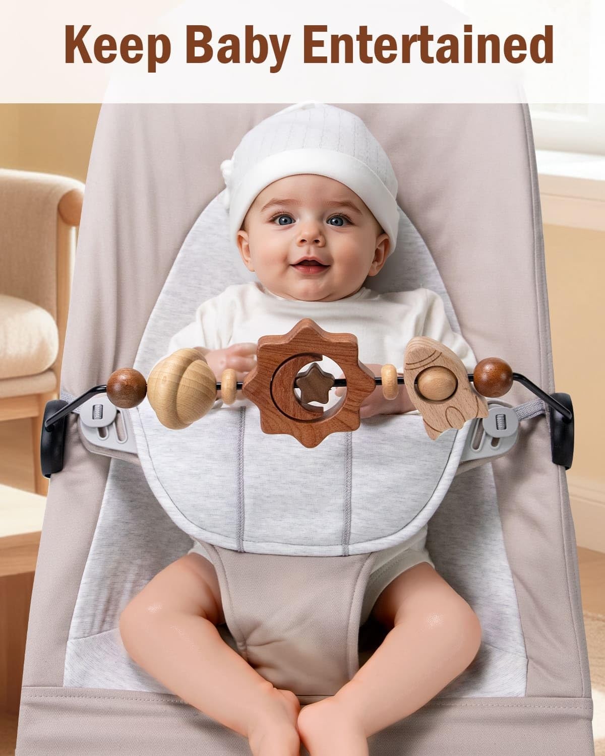 TinlyFinly Baby Bouncer Toy Bar Wooden Universal, Space Exploration
