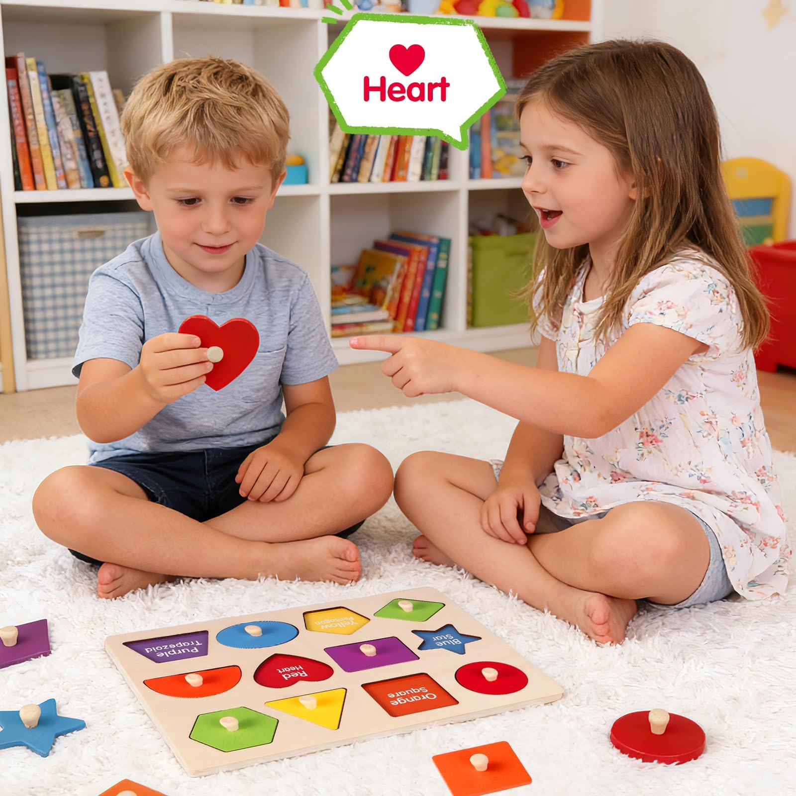 Montessori Wooden Peg Shape Puzzles for Toddlers, Sturdy Easy-Grip Educationa…