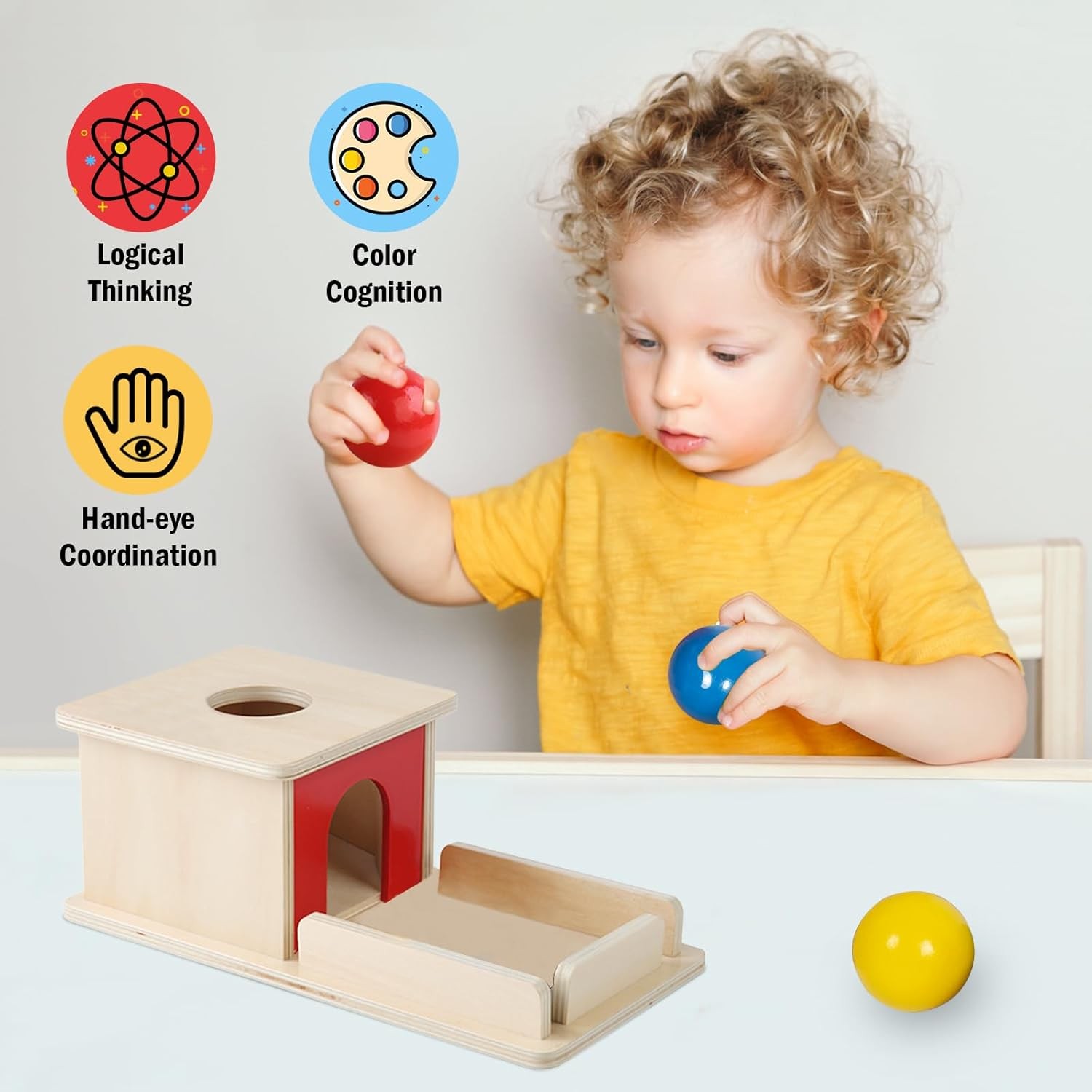 Wooden Toy for 6-12 Month Baby 3 Balls,Sorting and Stacking Colorful Learning Ed