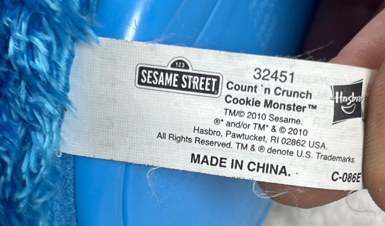 Cookie Monster Count ‘n Crunch Sesame Street w/Backpack *No Cookies* Works!!!!