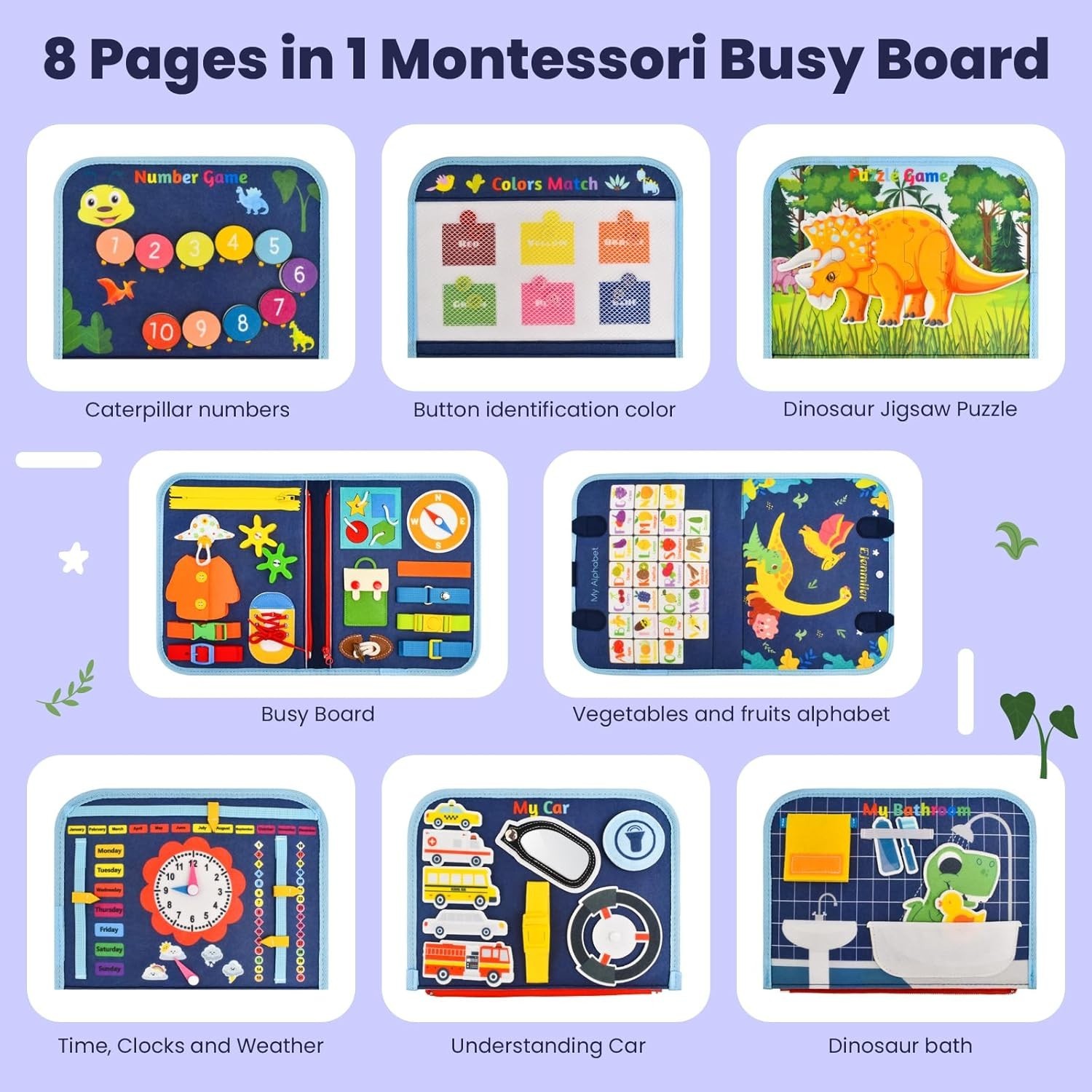 Interactive Dinosaur Busy Book – Fine Motor Skills for Toddlers 1-3 Old
