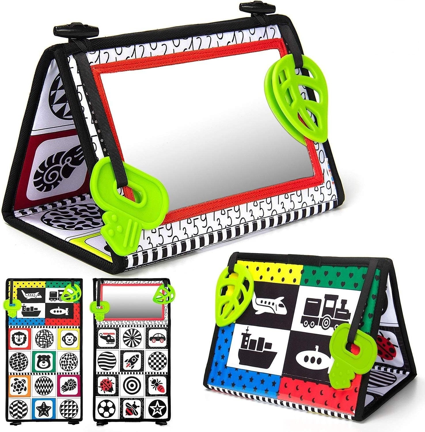Tummy Time Baby Mirror Toys with Teethers, Double Black and White High Contra…