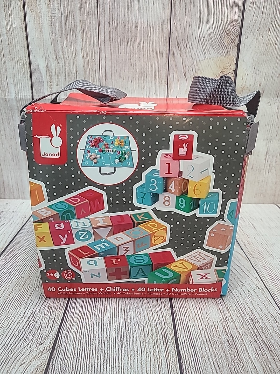 Janod Kubix Set of 40 Wooden Number And Letter Blocks Ages 2-6 New