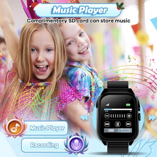Waterproof Kids Smart Watch for 3-12 Years Old Boys Girls Toys with 26 1.Black