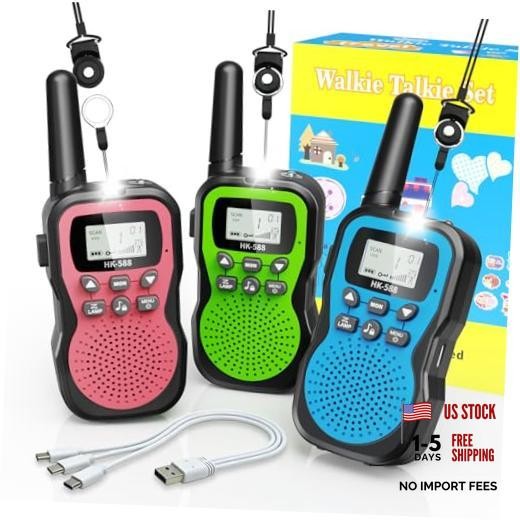 Kids Walkie Talkies 3 Pack,Rechargeable Walkie Talkies for Kids Blue Pink Green