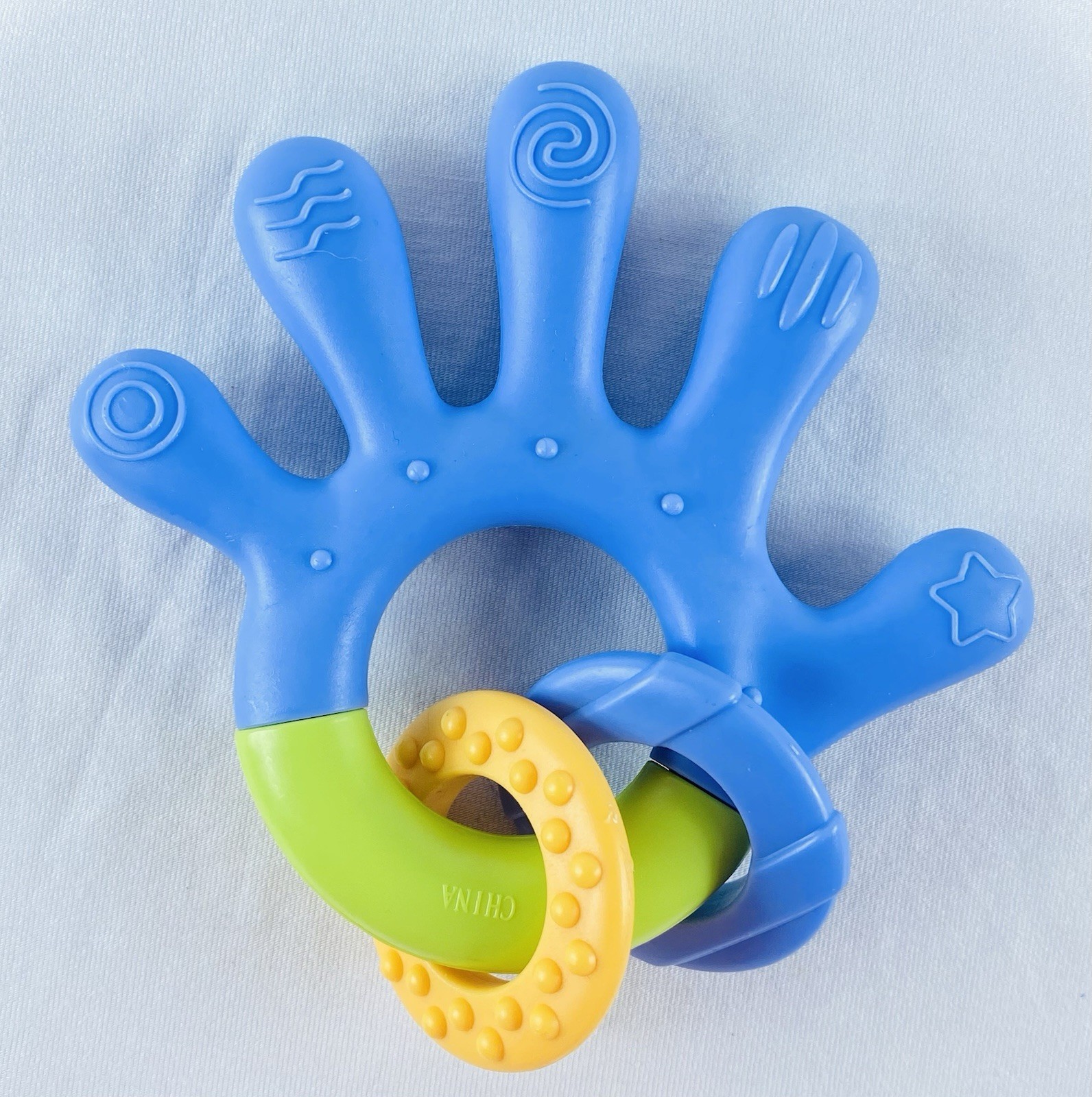 Infant Baby Toy Rattles Nuby Teether Rattle Blue Hand Shape