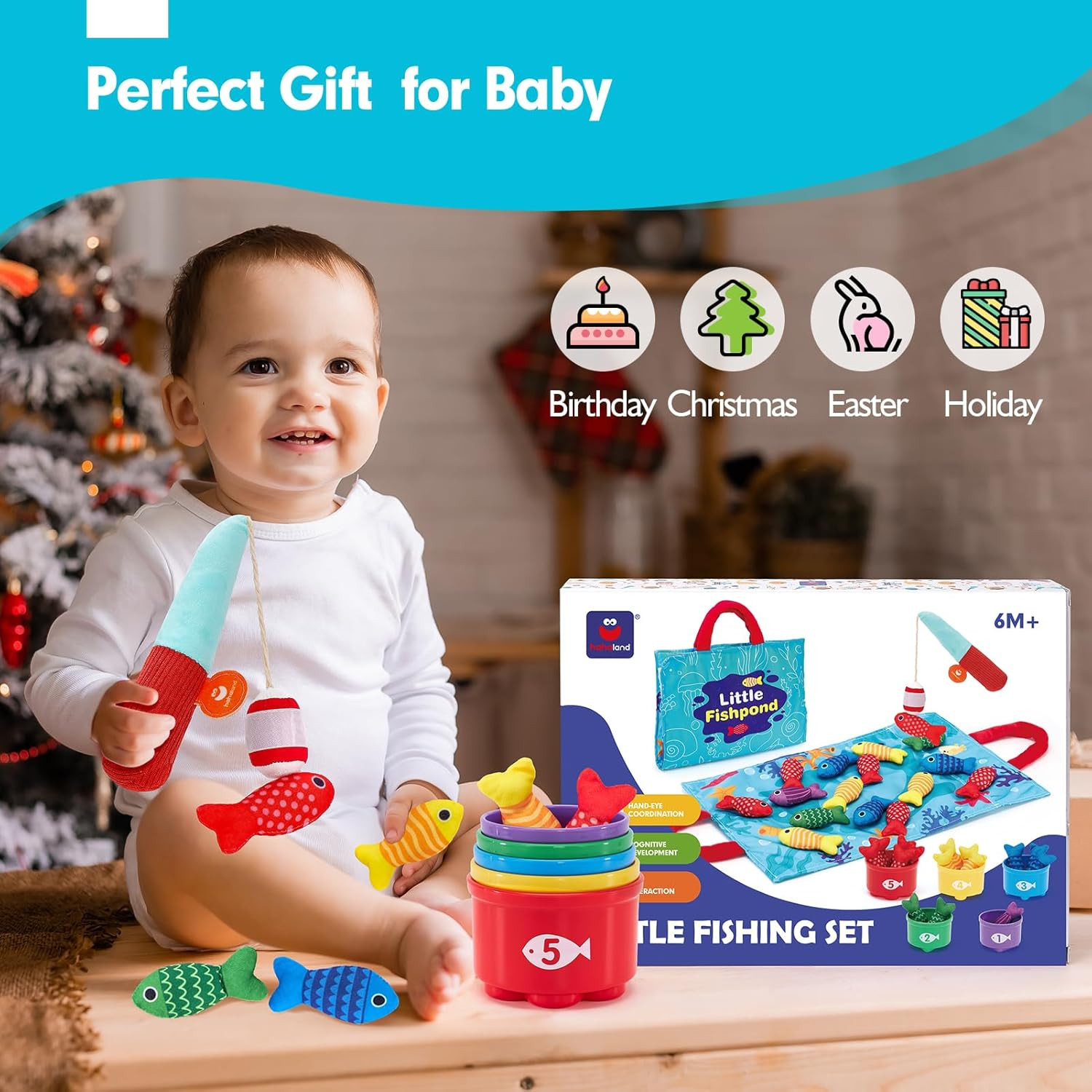 Montessori Toys for 1 Year Old Boy Girl Birthday Gift – 10 in 1 Cloth Fishing Ga