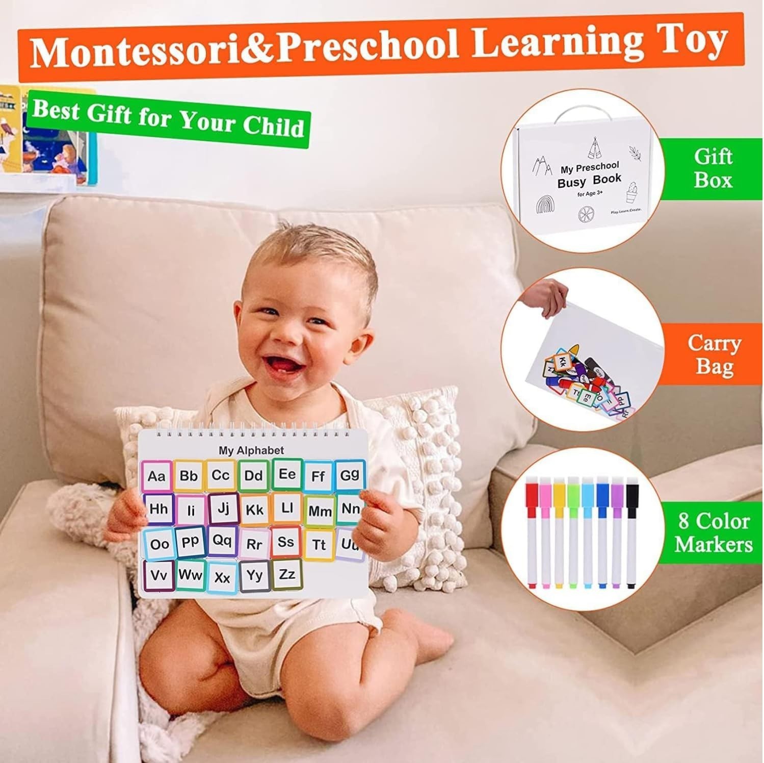 Mallify Busy Book for Toddlers 3-5, Montessori Busy Book with 30 Themes and 8…