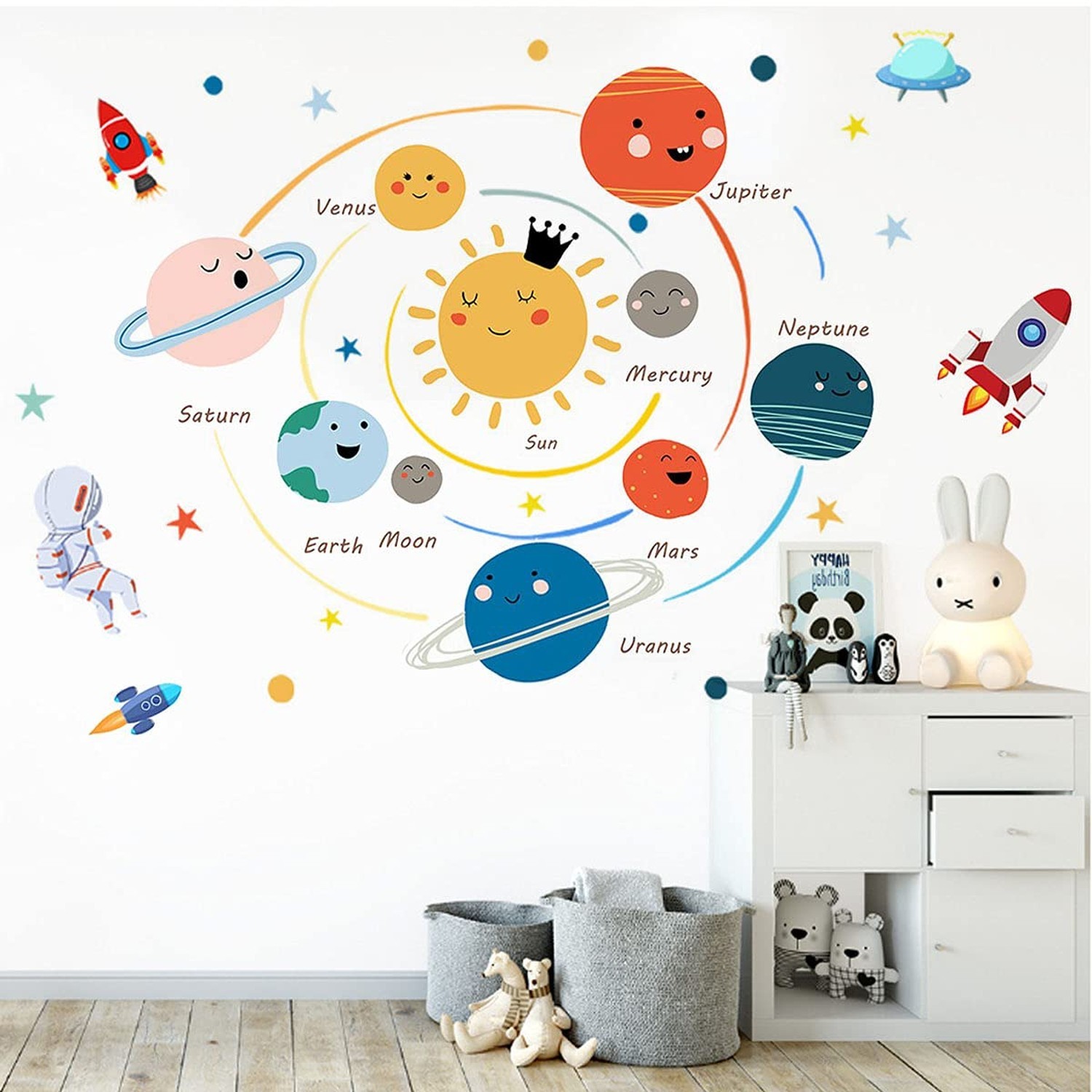 Space Planet Wall Decals Wall Stickers Kids,Cute Educational Wall Stickers fo…