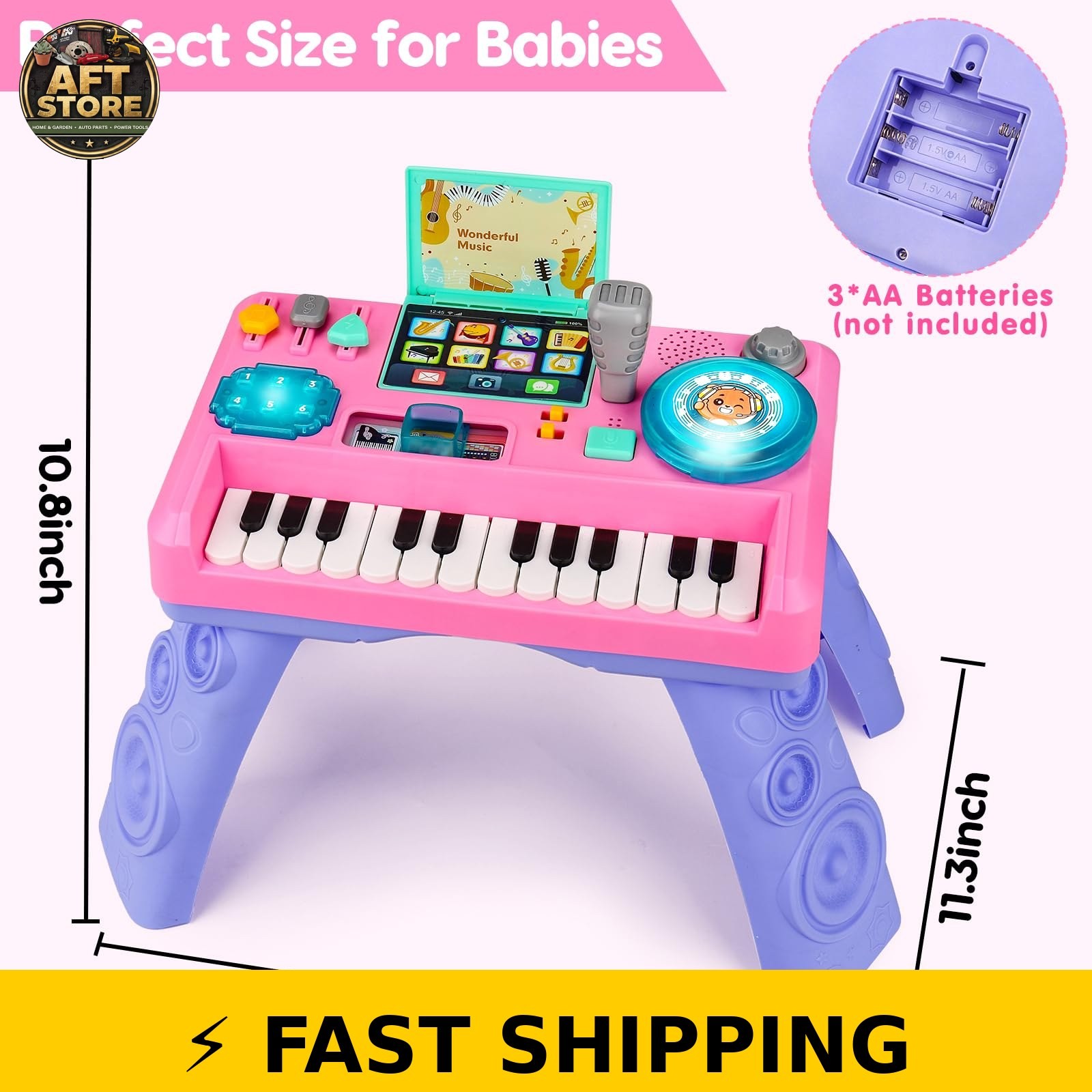 Basytodio Baby DJ Table with Music & Lights for Toddlers 1-3