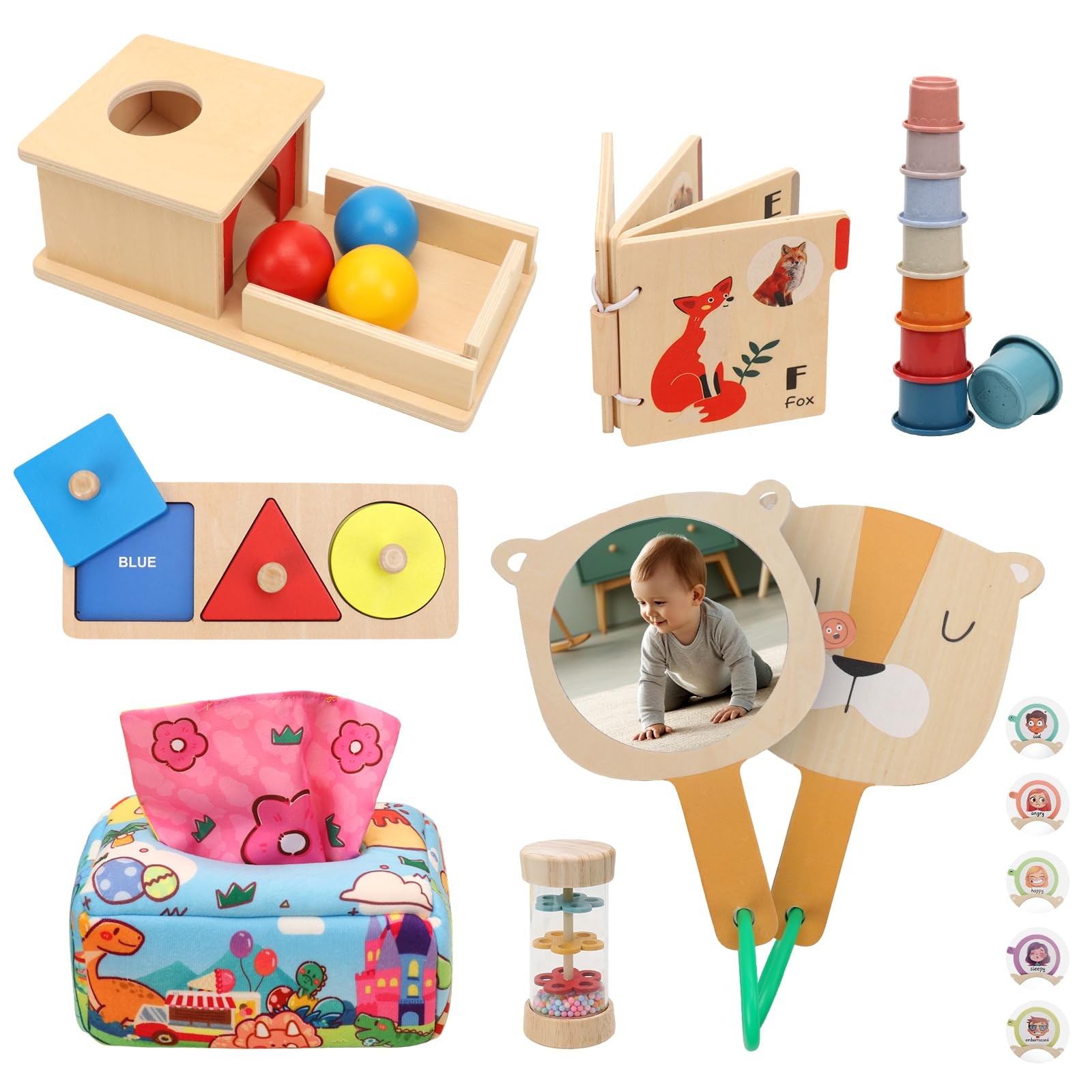 Montessori Toys for Babies 6-12 Months, 7 in 1 Wooden Educational…