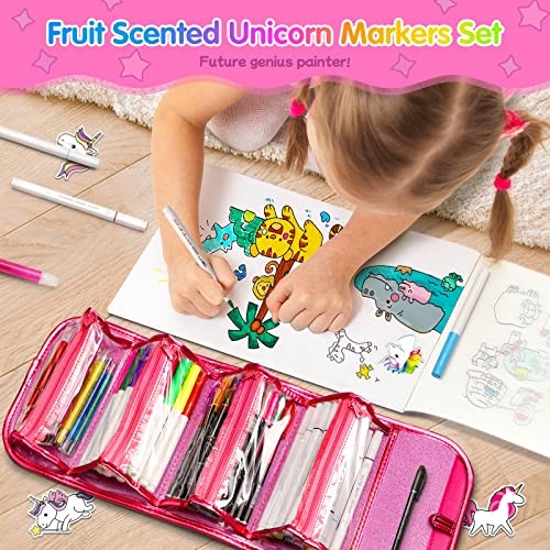Unicorn Washable Markers Set 48 pcs with Glitte Pencil Case, Art Hot Pink