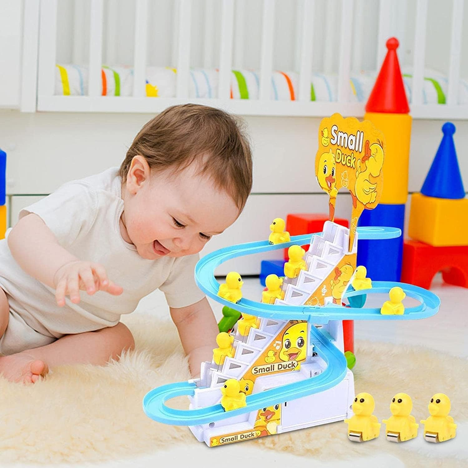 Small Duck Climbing Stairs Toy,Electric Duck Roller Coaster Toy Set,With LED Fla