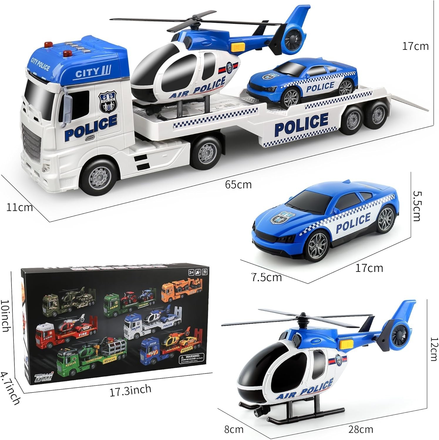 Toddler Boy Toys for 3 4 5 6 Old, 25″ Semi Truck Toy with Racing Car and Hel…