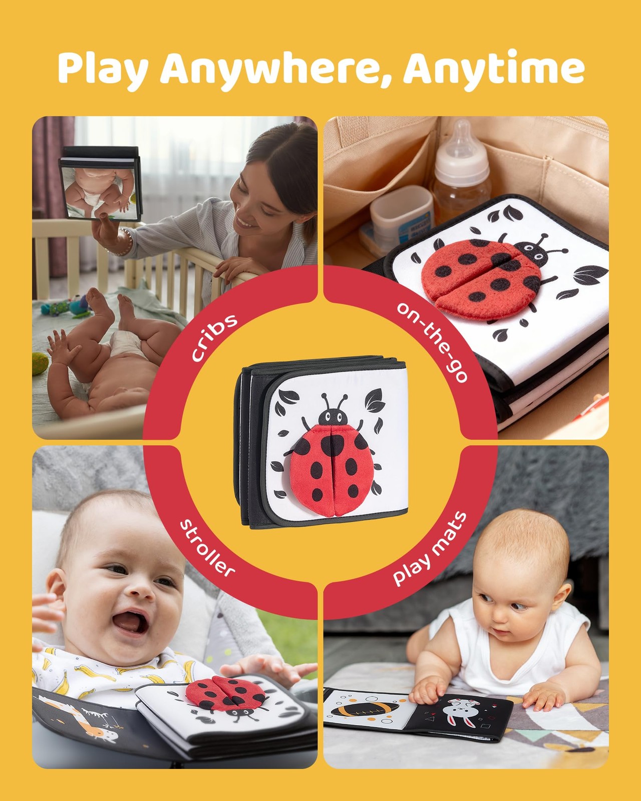 Black and White Baby Books for Newborn – Tummy Time Mirror Small, Monochrome