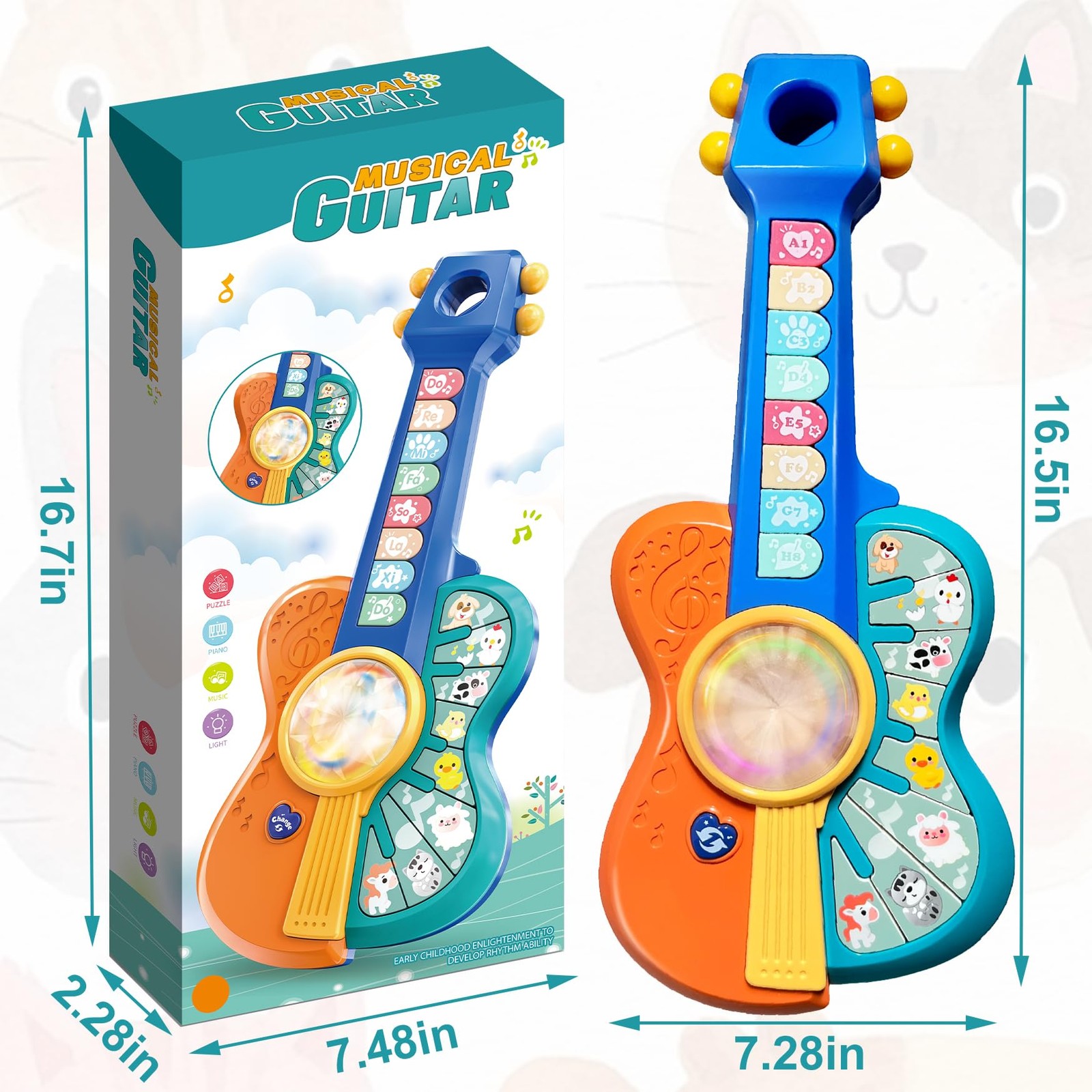 Toddler Musical Guitar Toy Piano Keys Animal Sounds Learning Baby Toy Gift
