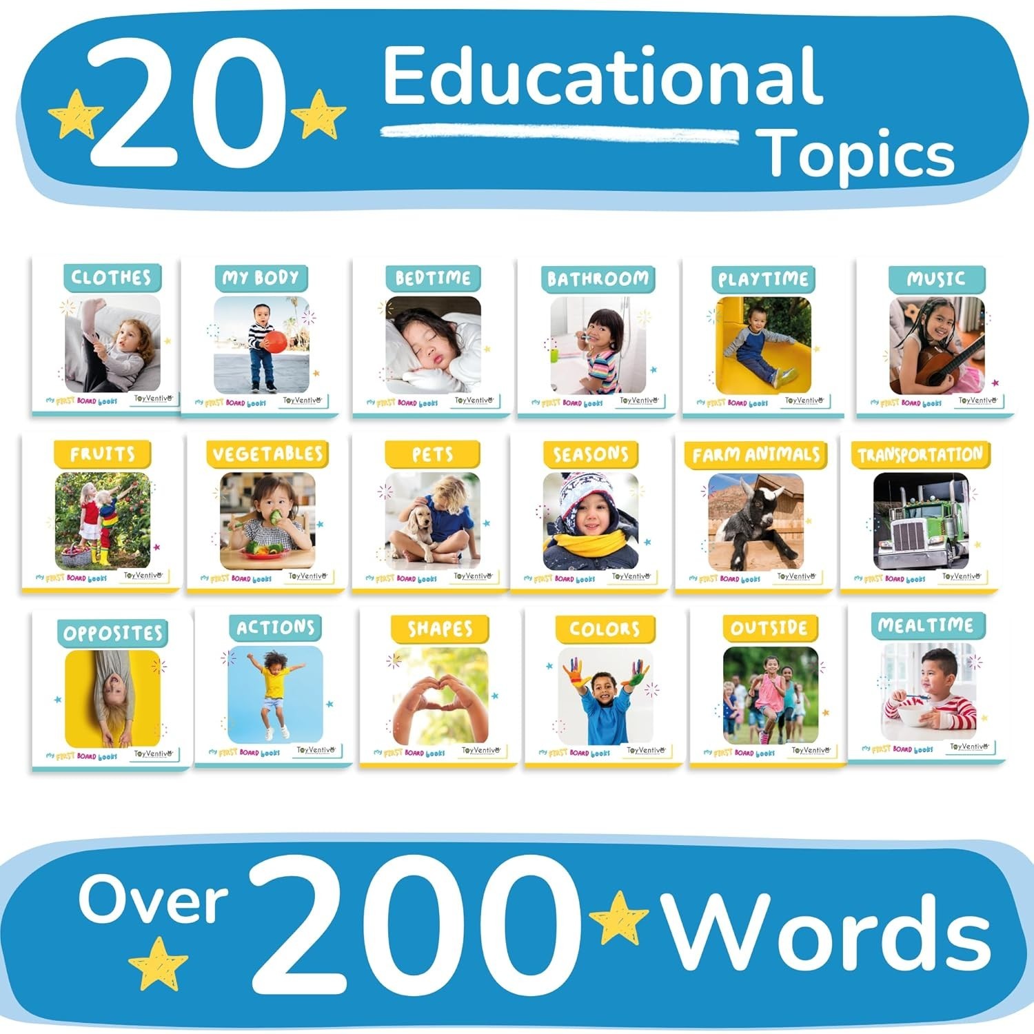 TOYVENTIVE Board Books for Toddlers 1-3 Montessori Learning Toy Gift