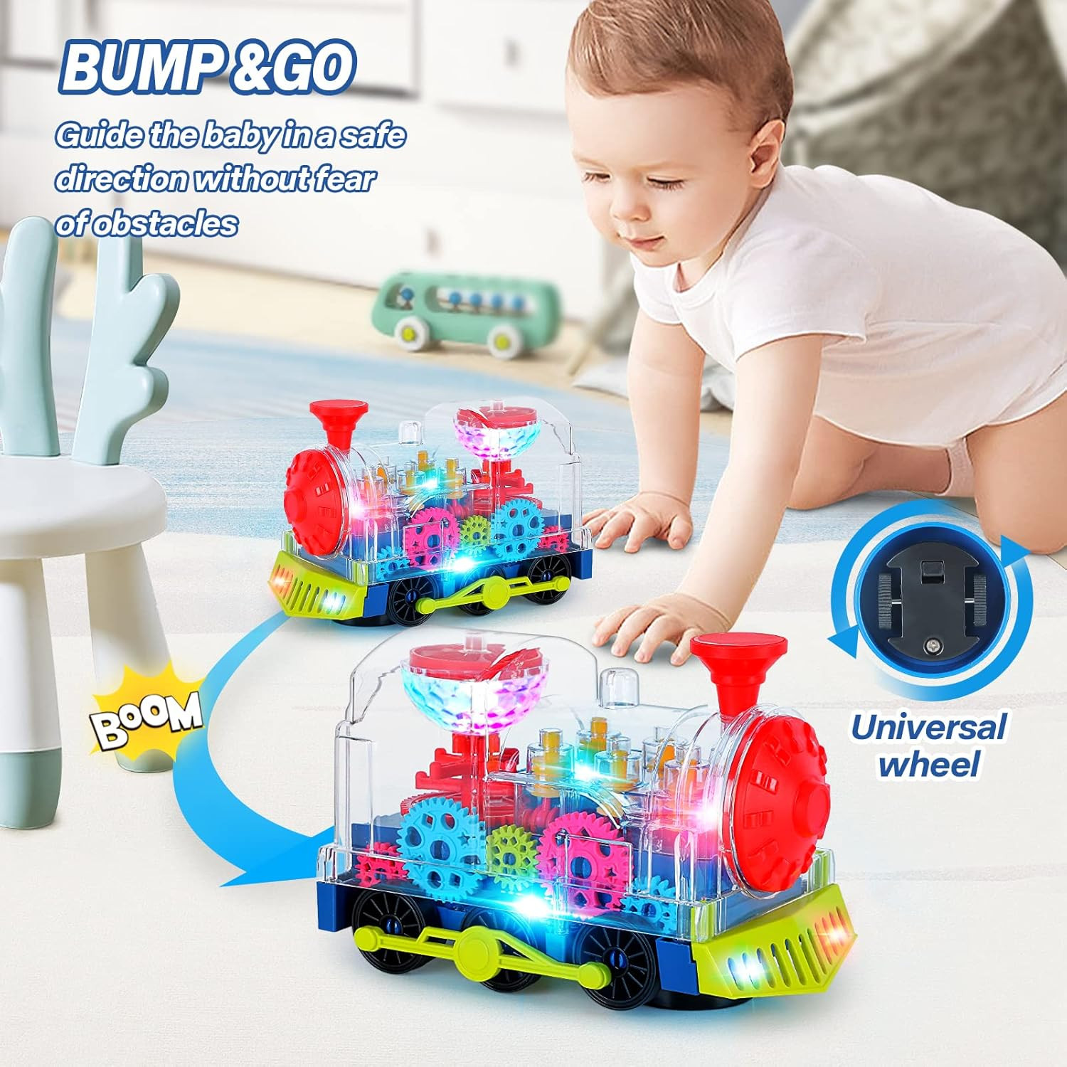 Light up Train Toys for Toddler,Interactive Autism Sensory Toys with Colorful Mo