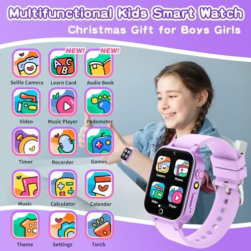 Purple Kids Smart Watches – High-Resolution Touchscreen – 26 Games – Age 5-12