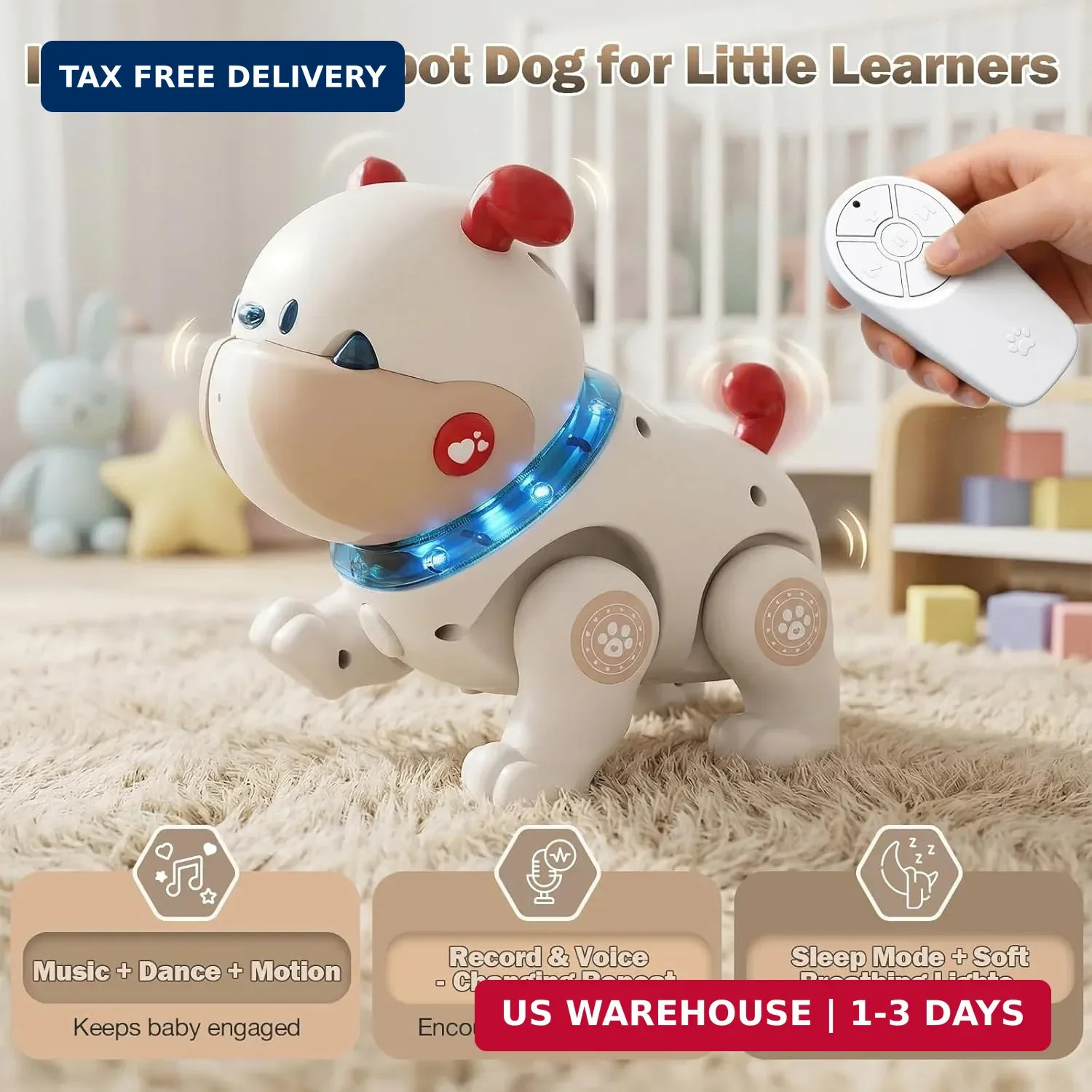 Baby Toys for 6-12 Months: Musical Crawling Dog Toy with Dancing, Recording & Li