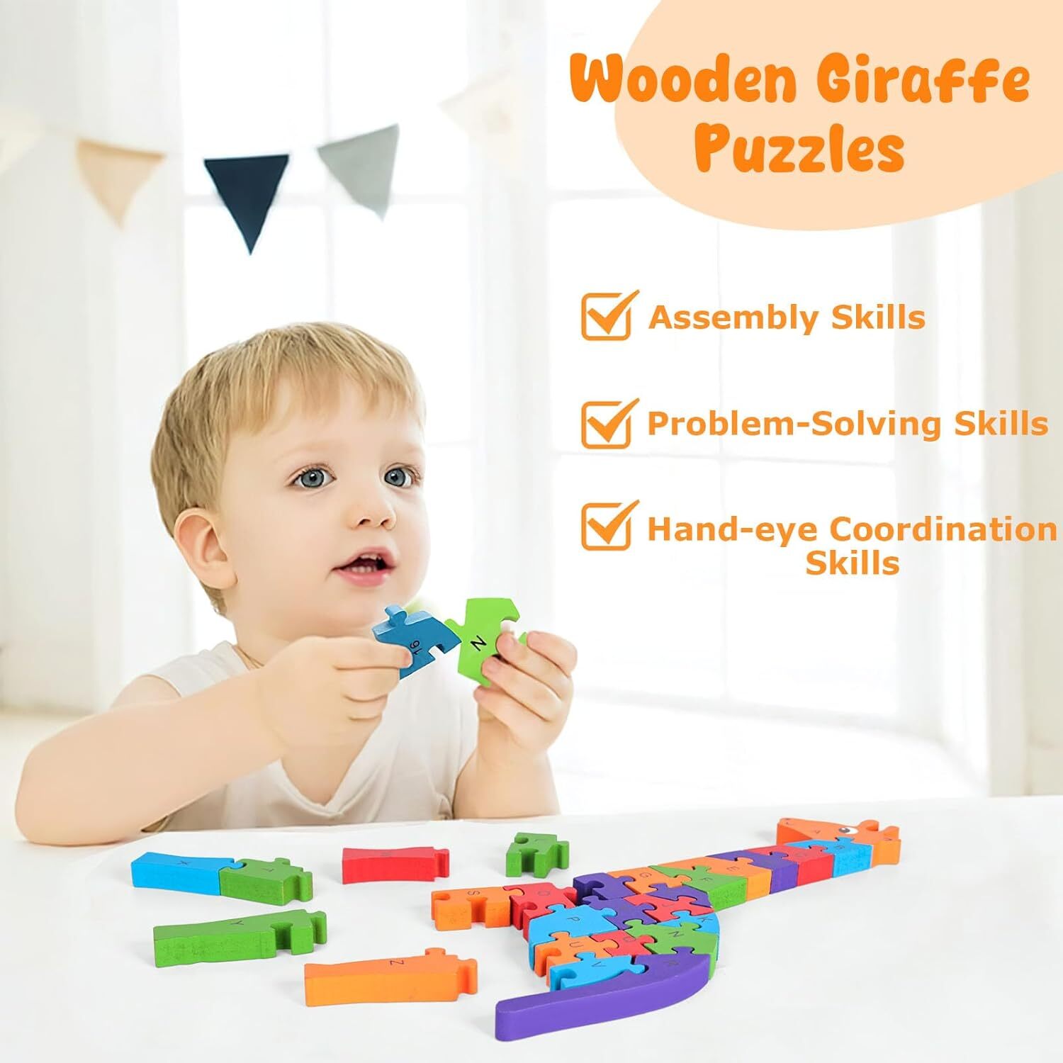 Wooden Alphabet Puzzle for Kids Toddlers – ABC & 123 Montessori Learning Toy