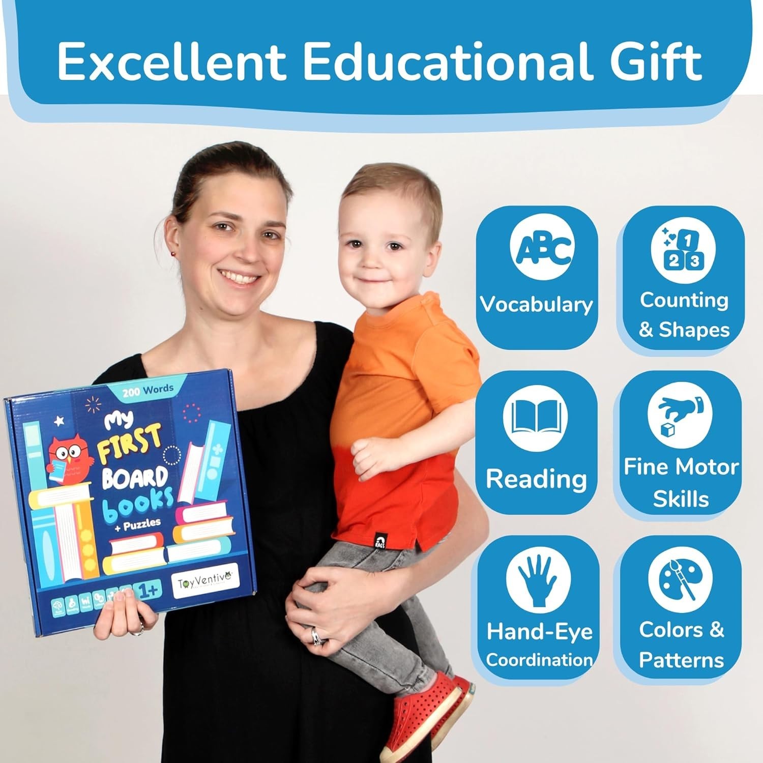 TOYVENTIVE Board Books for Toddlers 1-3 Montessori Learning Toy Gift