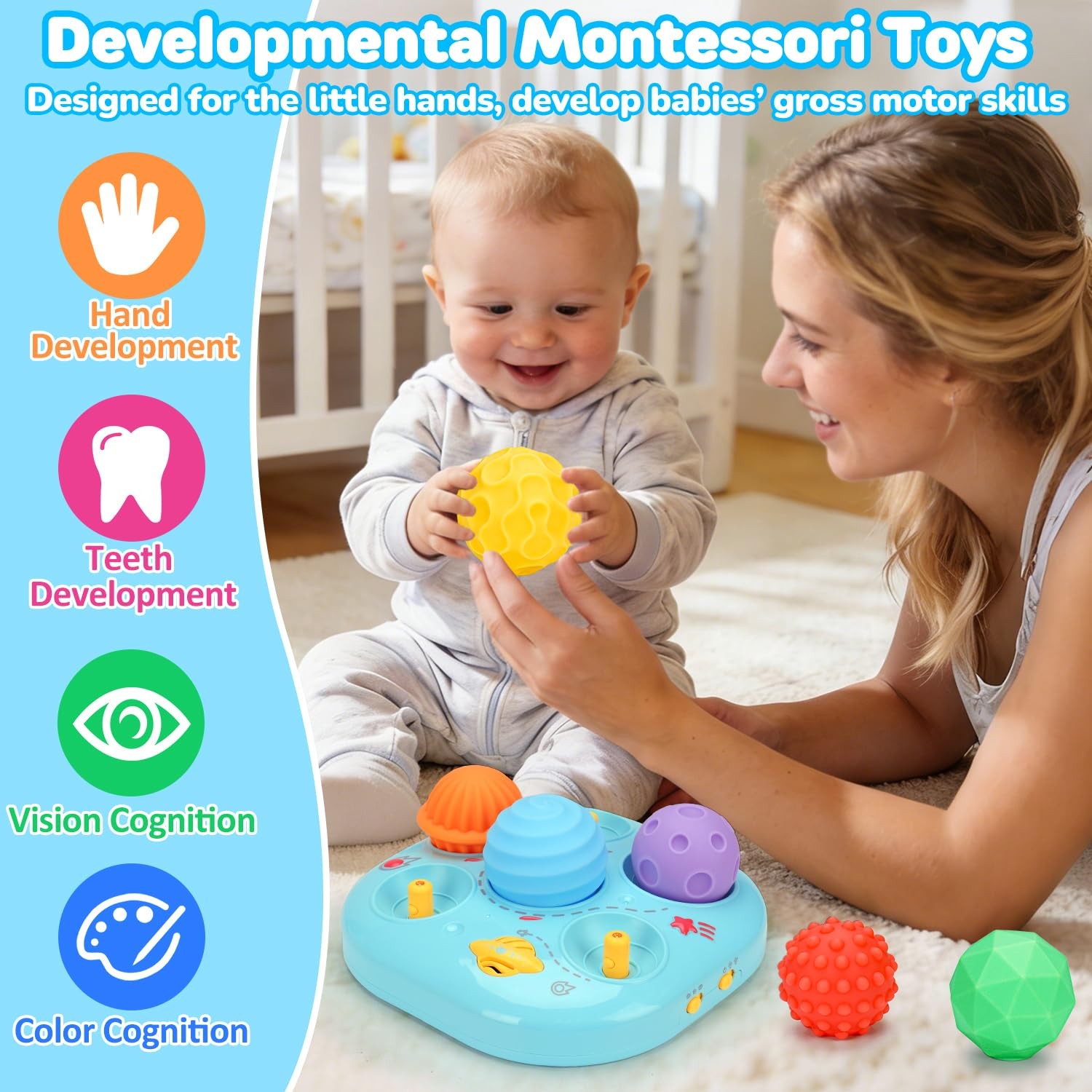 Baby Toys 6-12 Months, Interactive Bright Color Textured Multi Sensory Balls …