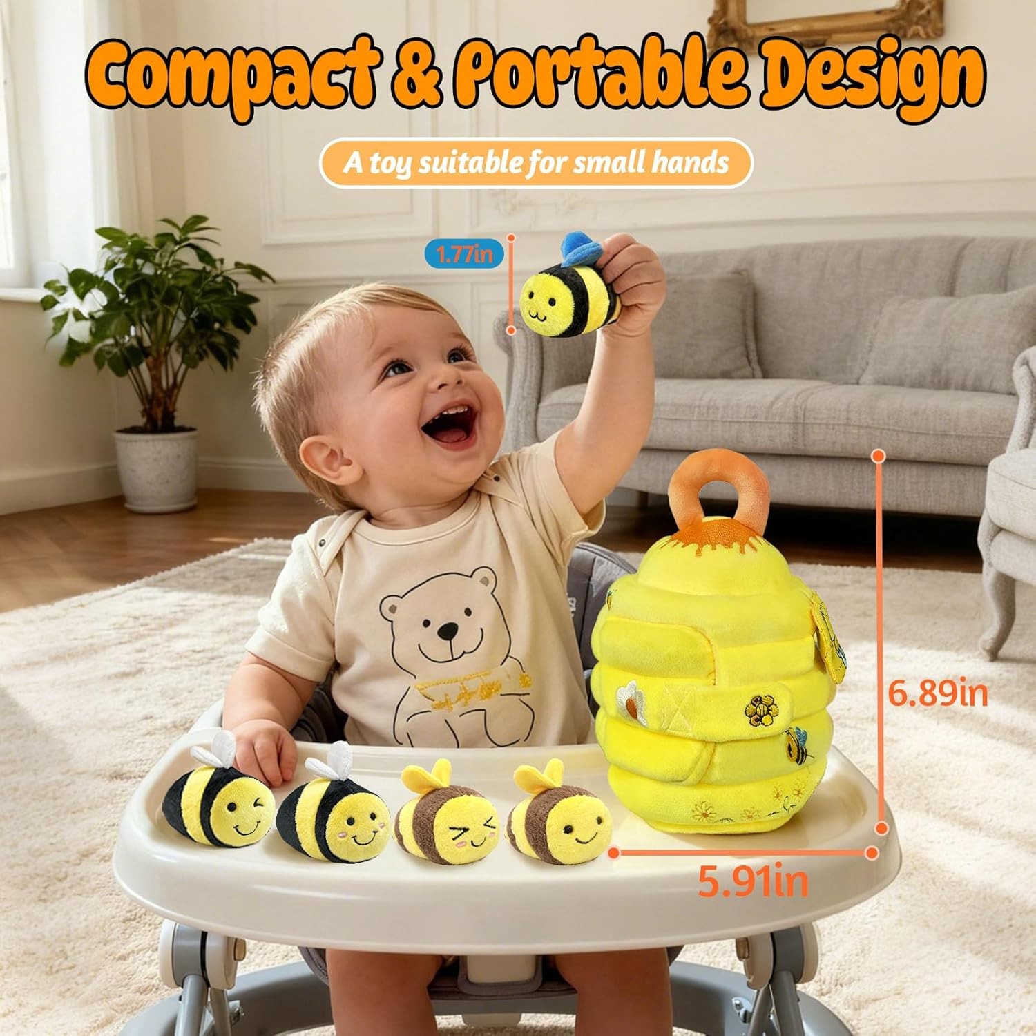 Baby Toys Soft Baby Beehive with 5 Sensory Bees 6-12 Months – Rattle, Crink Mirr