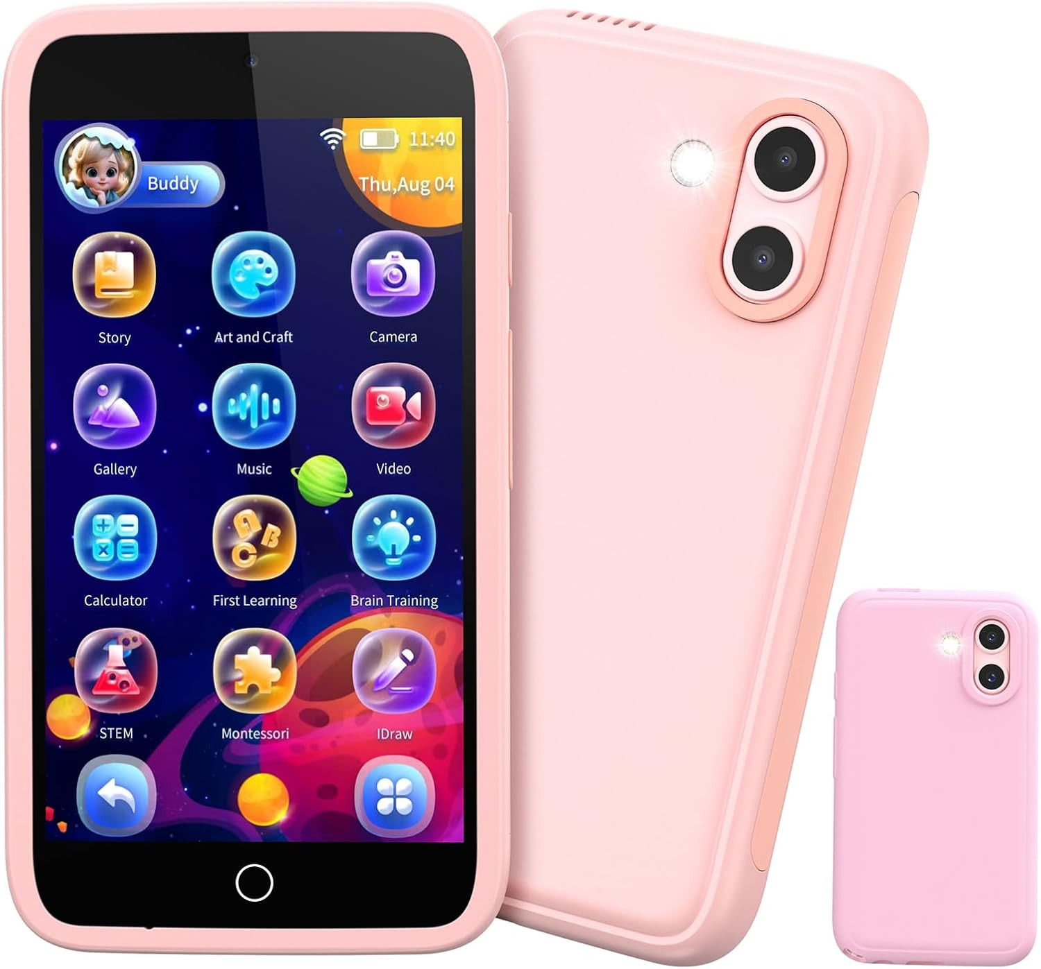 Kids Smart Toy Phone, Dual Camera with Stickers, 3.97″ Touchscreen Learning Toy