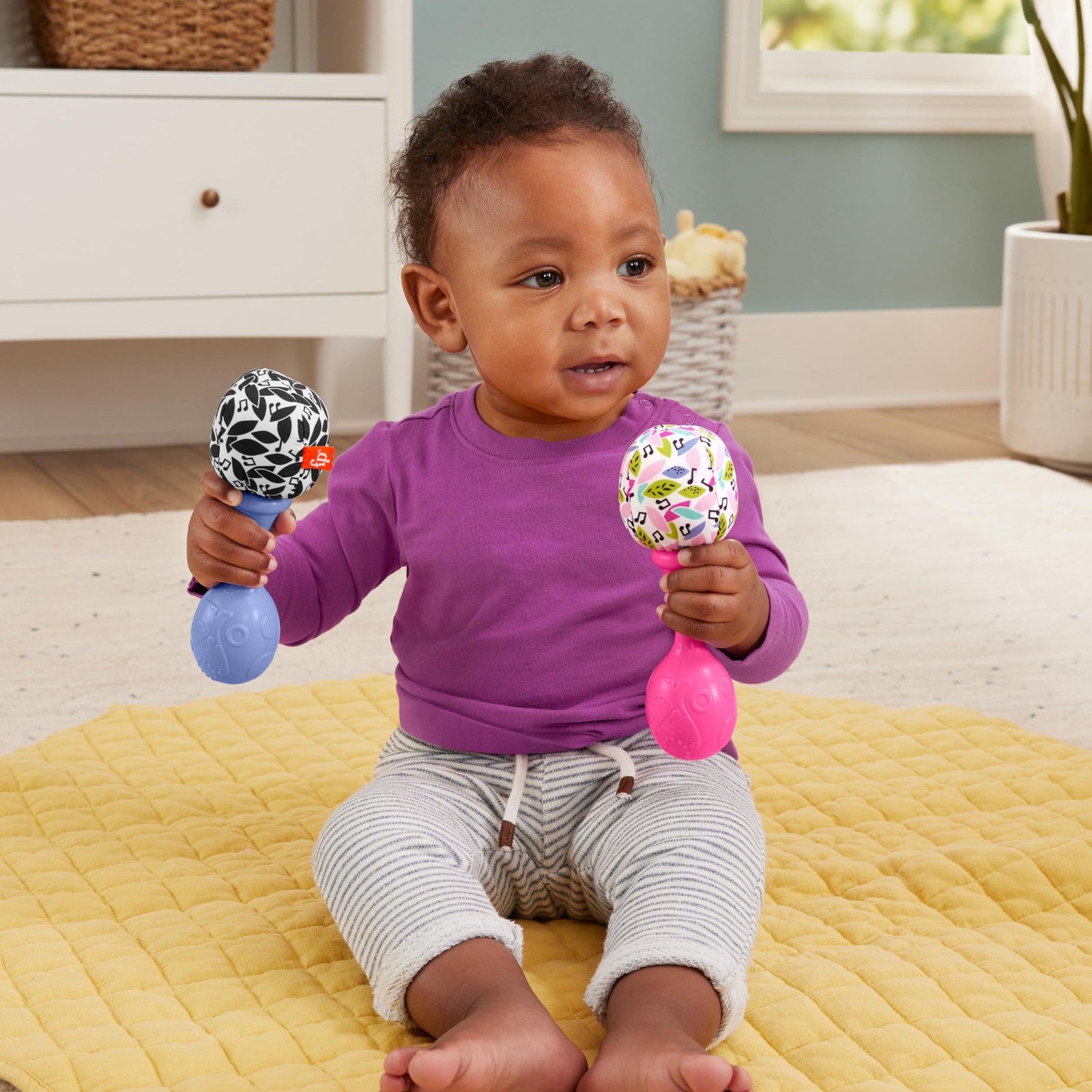 Multicolor Baby Rattle Set of 2 Soft Maracas Toys for Newborns and Infants