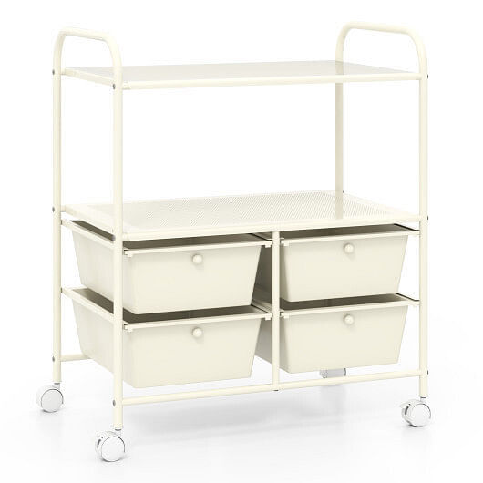 12-Drawer Rolling Storage Cart with Removable Drawers and Lockable Wheels-Beige