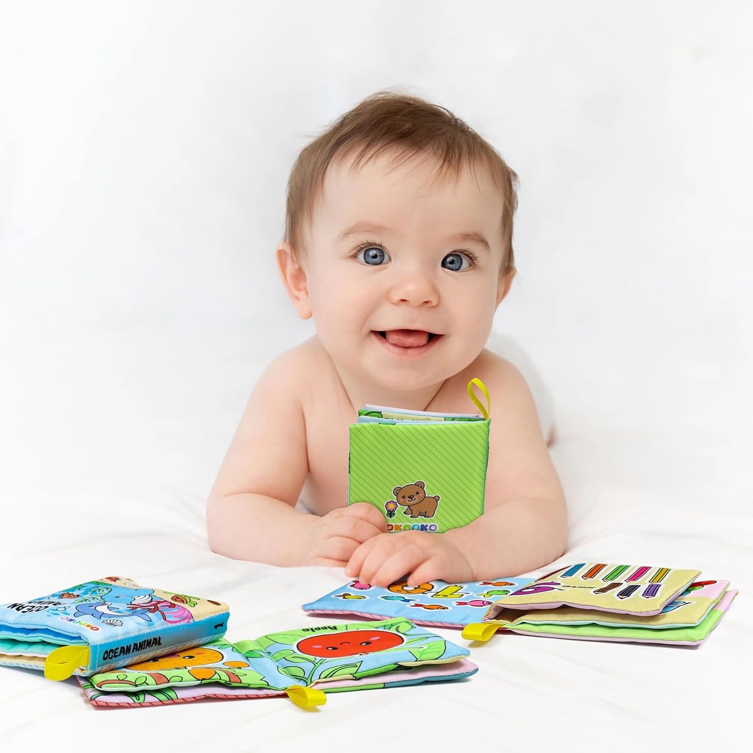 OKOOKO Soft Baby Books 6PCS Soft Cloth Books Bath Books Crinkle Washable Non-Tox