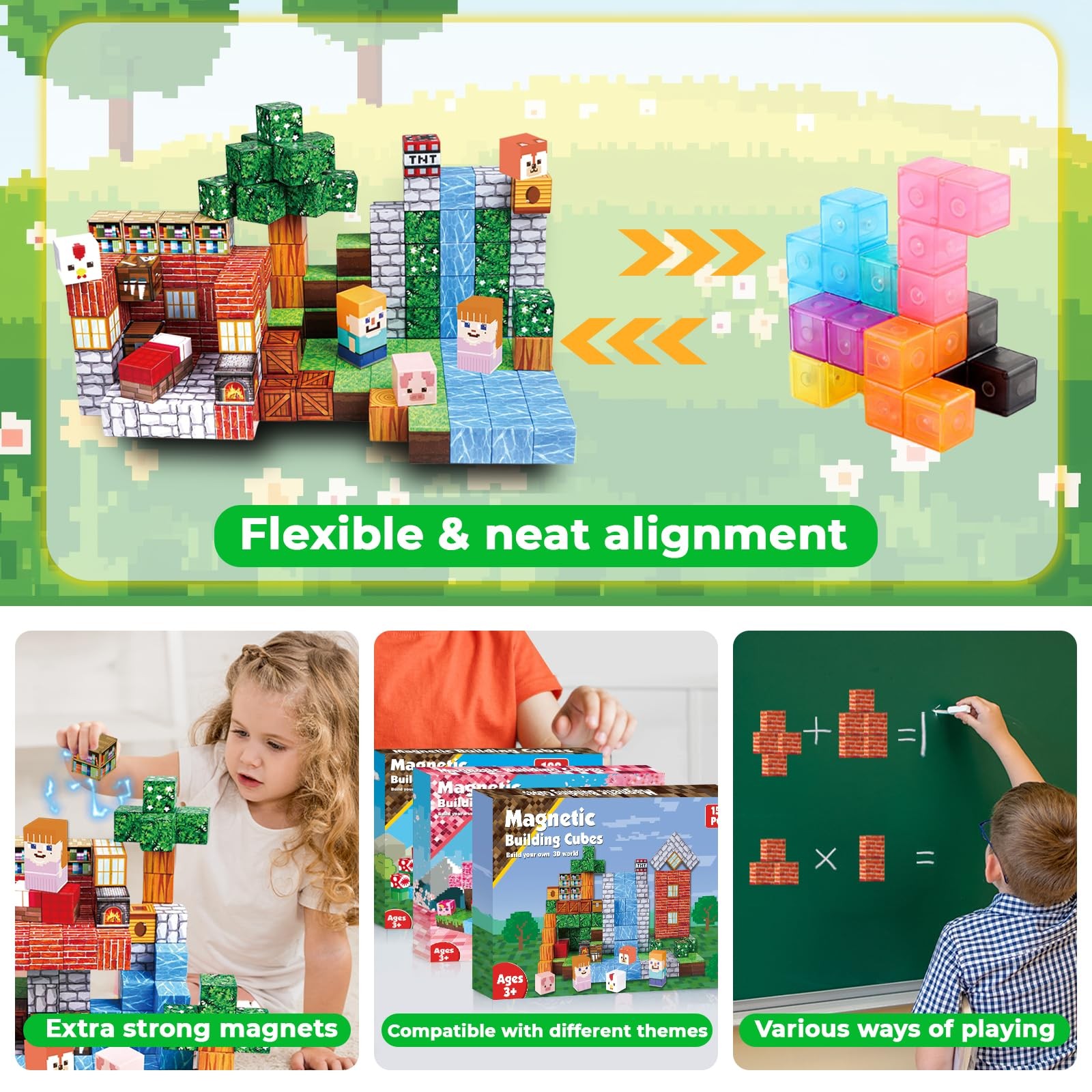 150PCS Magnetic Blocks – Magnetic Building Blocks, Stacking Magnets for , Sen…